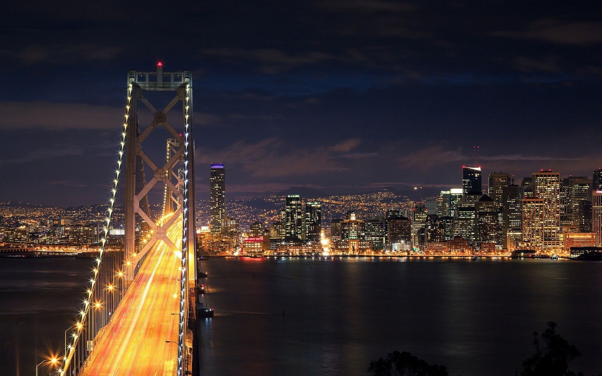 Bridge San Francisco San Francisco Oakland Bay Bridge Light Trails City City Lights Cityscape 1920x1200