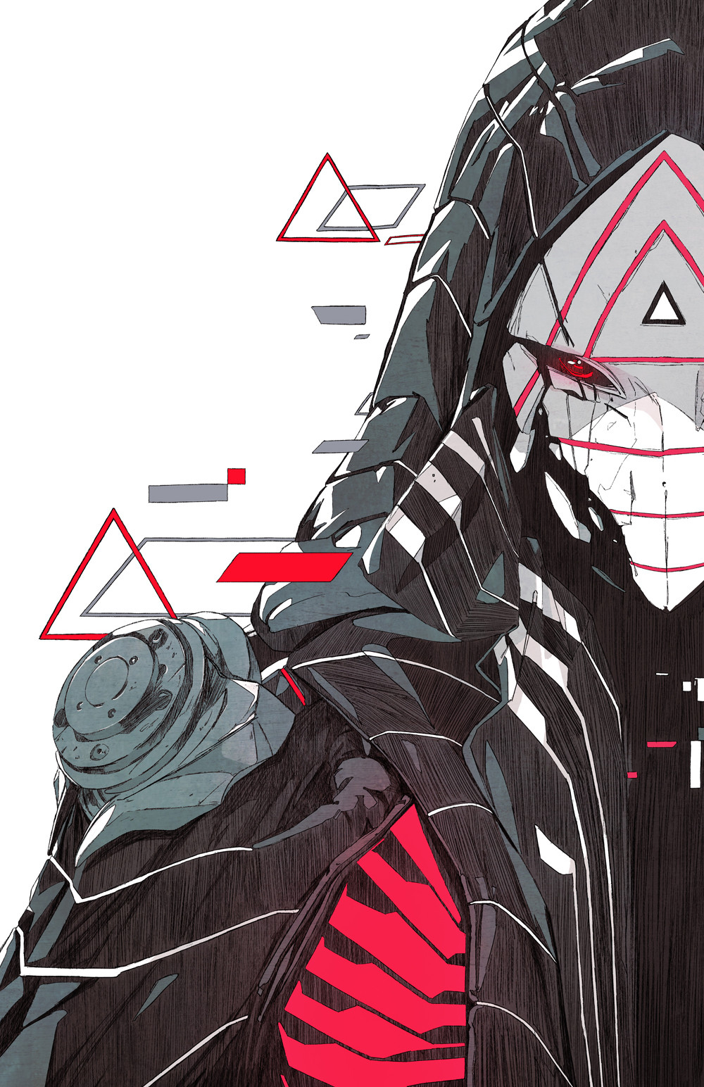 Chun Lo Artwork Illustration Digital Art Mask Warrior Cyberpunk Triangle Hoods White Background Sket 1000x1544
