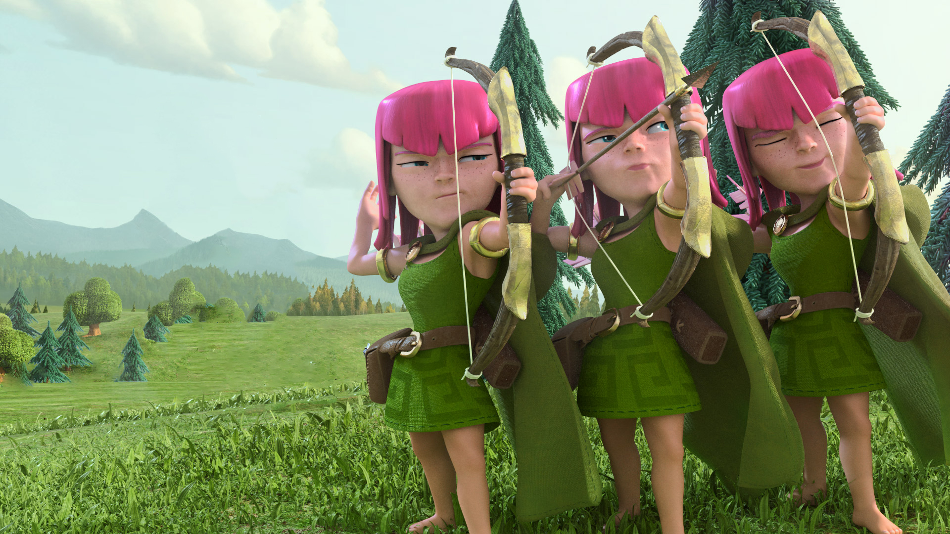 Clash Of Clans Archery Video Game Art Video Game Girls Video Game Characters CGi Pink Hair 1920x1080