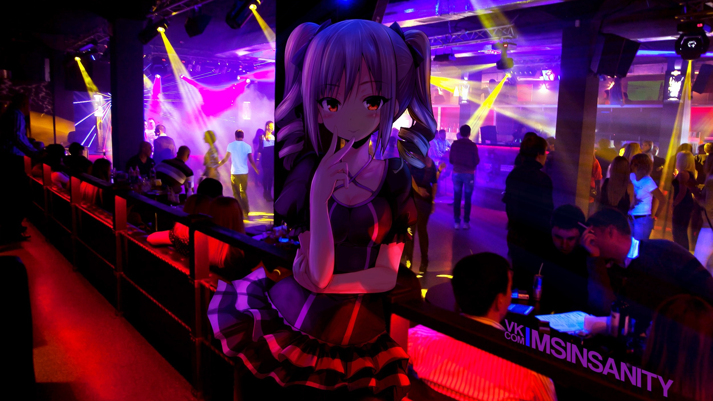 Anime Girls Nightclubs Anime Red Eyes 2500x1406