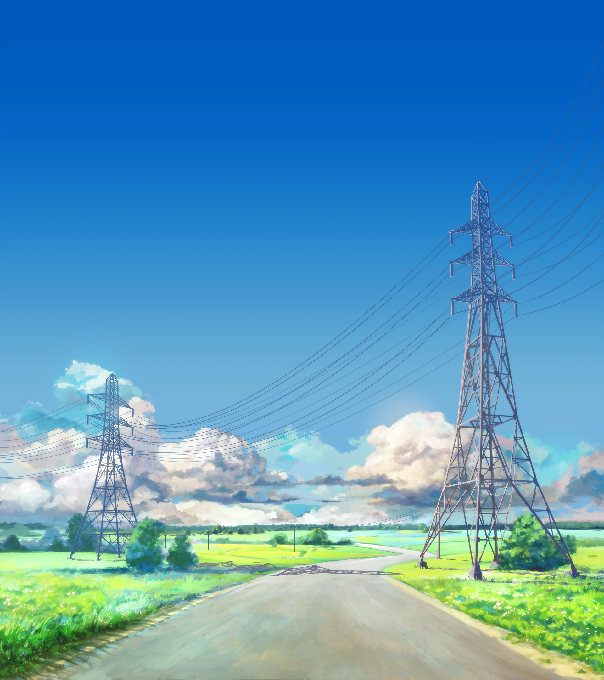 Everlasting Summer Soviet Games Everlasting Summer CG Power Lines Road Clouds Visual Novel ArseniXC 1920x2160