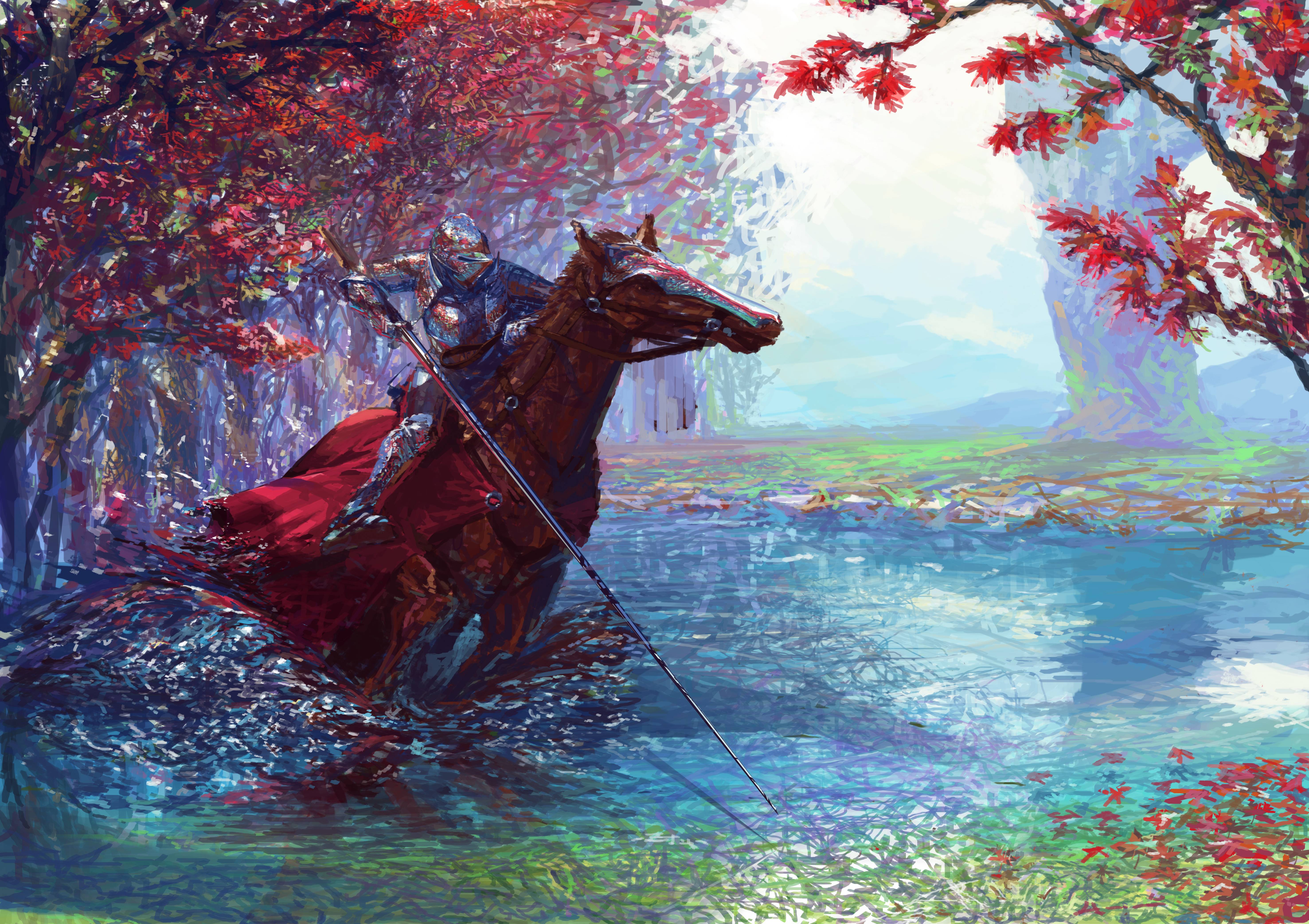 Digital Art Gentleman Medieval Colorful Horseman Landscape 5906x4169