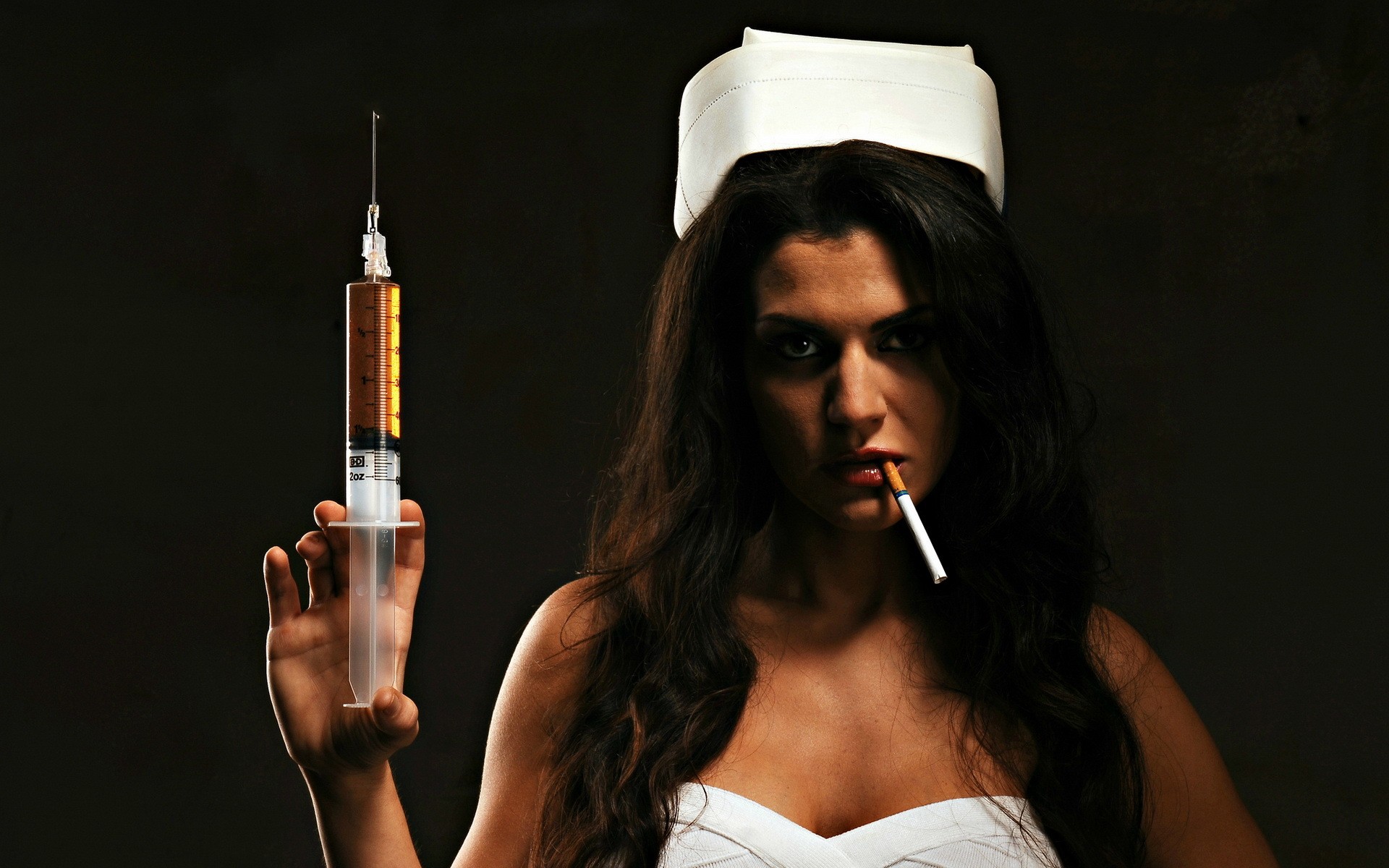 Nurses Cigarettes Women Model Needles Smoking 1920x1200