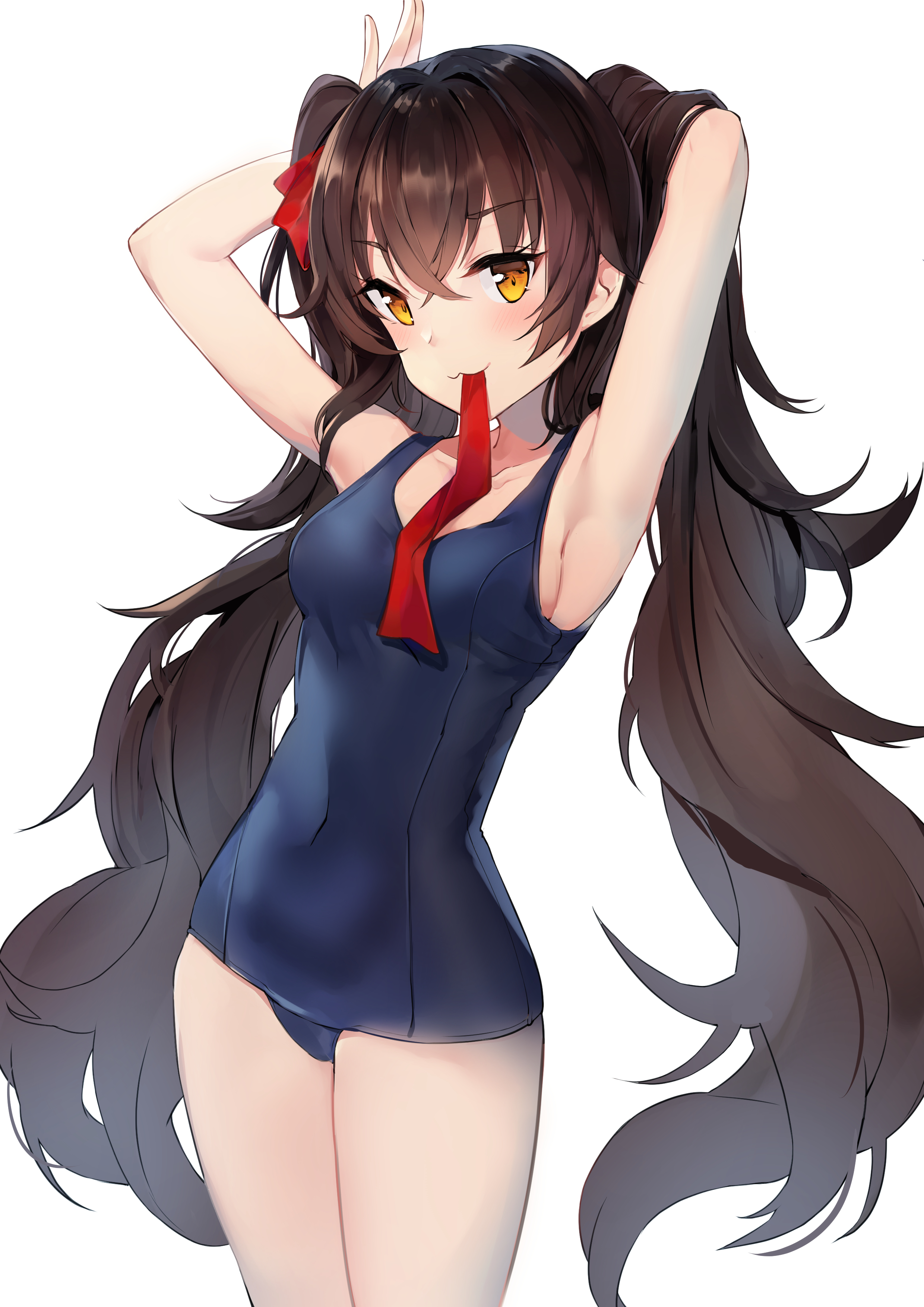 White Background Simple Background School Swimsuit Twintails Yellow Eyes Long Hair 2480x3508