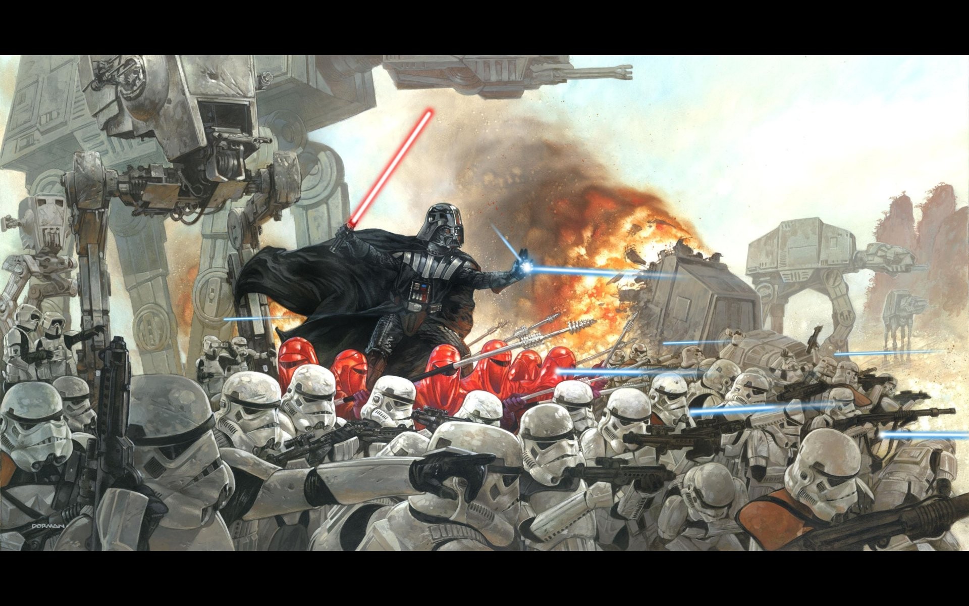 Darth Vader Star Wars AT AT AT ST Artwork Imperial Forces Science Fiction Sith War AT ST Walker Impe 1920x1200