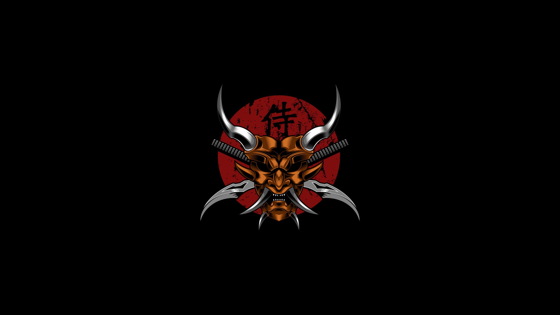 Simple Background Demon Samurai Artwork Minimalism Oni Mask Japan Oni 1920x1080