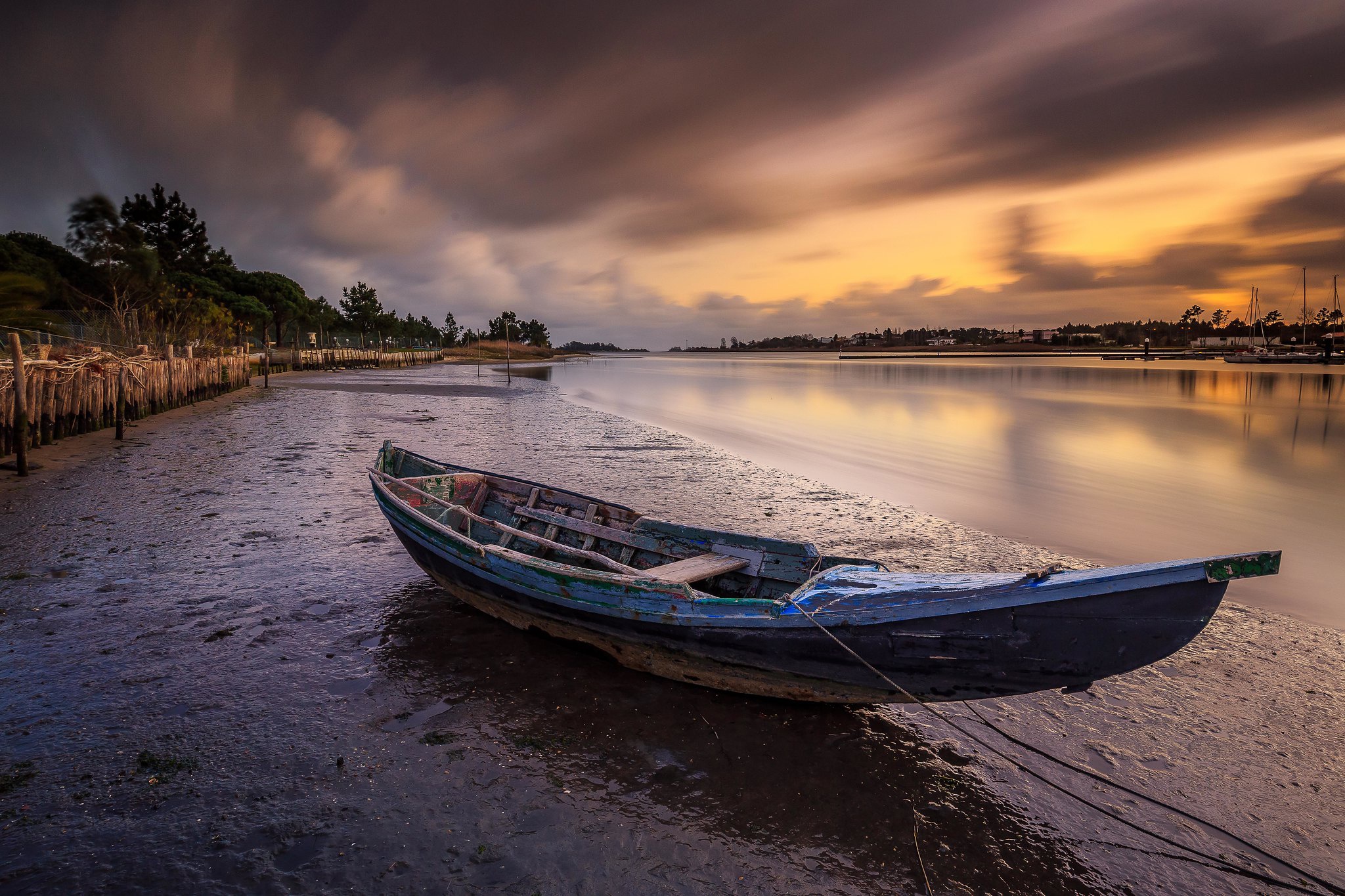 Sky Clouds Outdoors Boat Water Riverside Long Exposure River Landscape Sunset 2048x1365