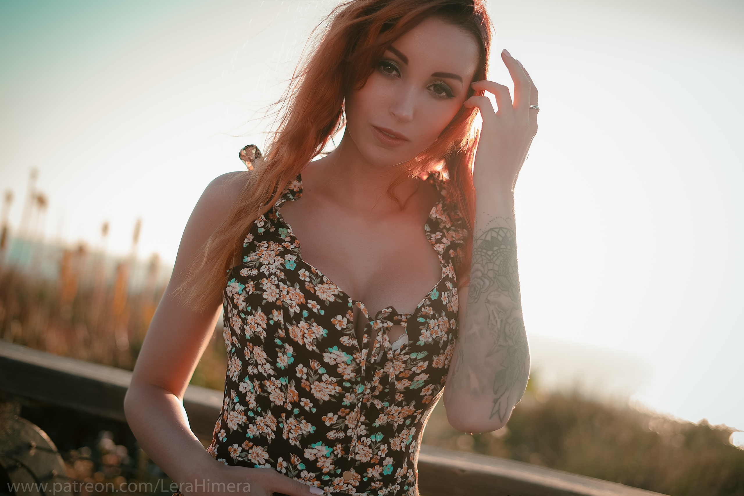 Valery Himera Women Model Redhead Long Hair Portrait Looking At Viewer Dress Outdoors Tattoo Inked G 2560x1707