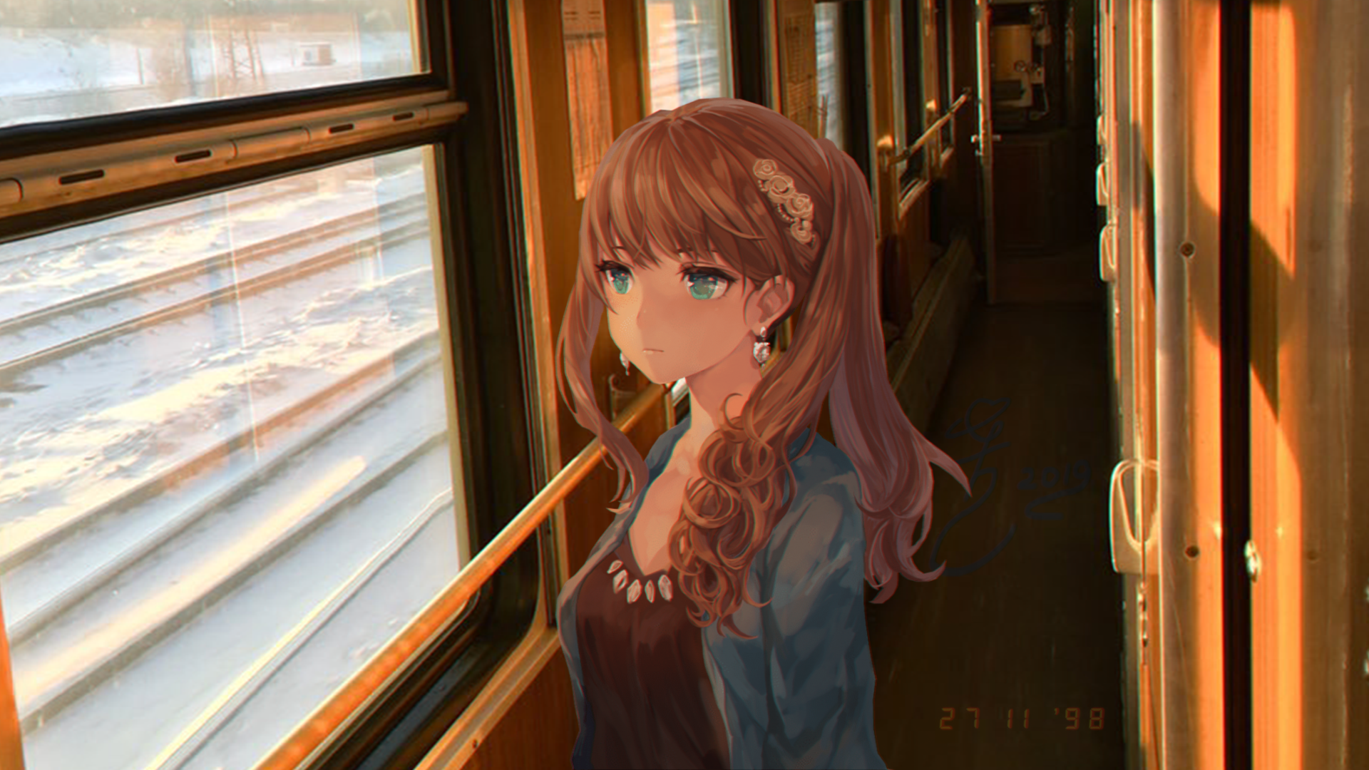 Anime Anime Irl Train Traveller Vintage Sad Winter Vehicle 1920x1080
