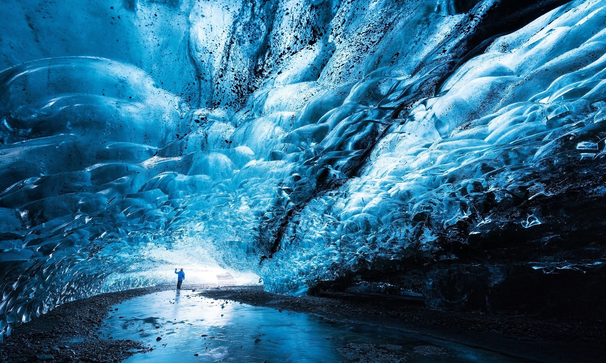 Cave Nature Ice Cyan Glaciers Wet Explorers 2048x1226