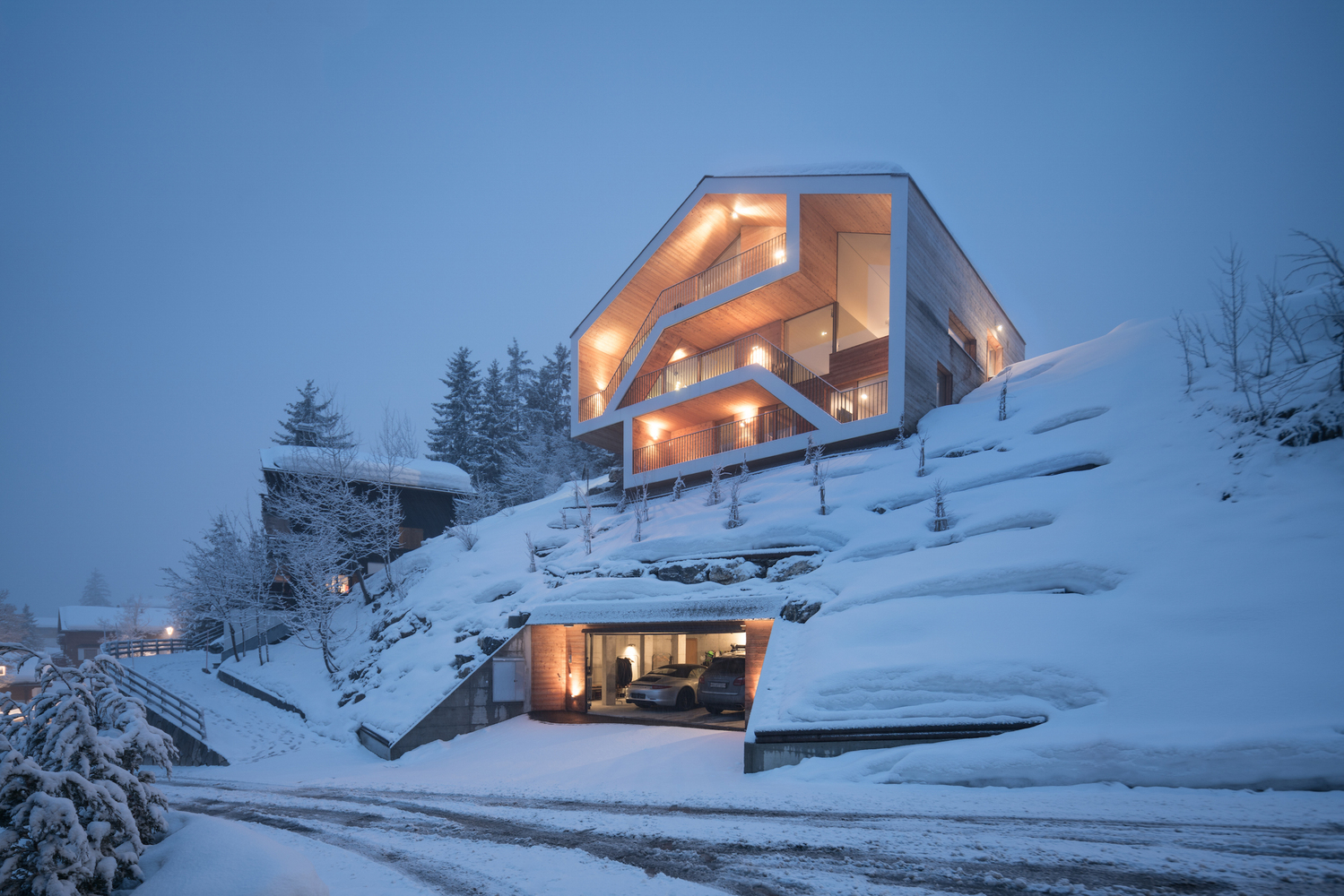 Modern House Cabin Snow Winter Architecture Garages 1499x1000