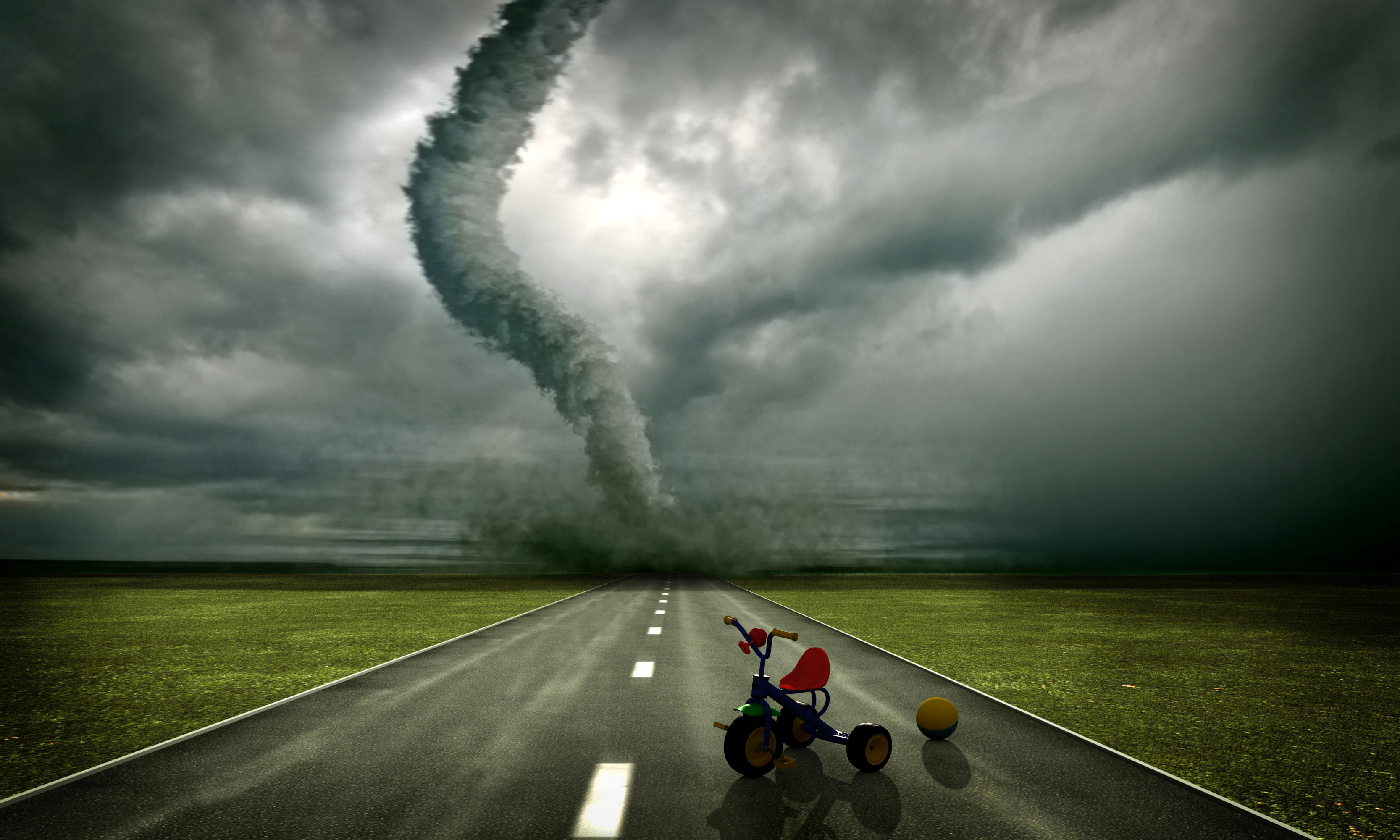Artistic Tornado Cloud Tricycle Ball Road 3333x2000