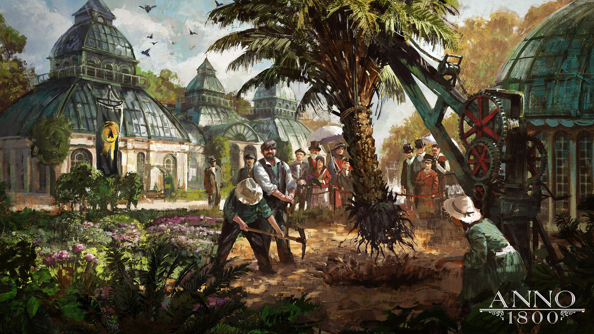 Anno 1800 1800s Digital Art Concept Art Artwork Ubisoft Botanic Gardens Palm Trees 1920x1080