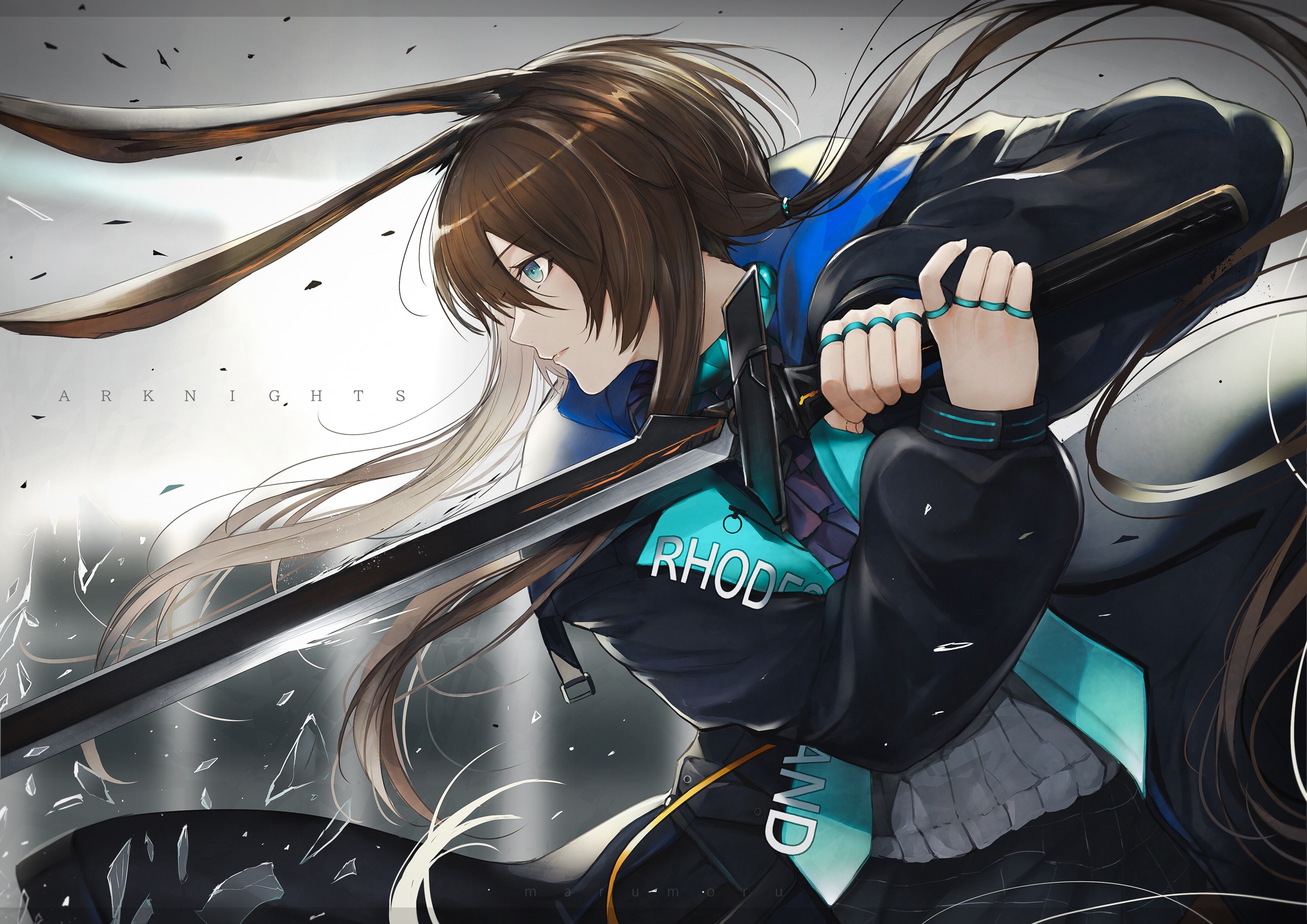 Amiya Arknights Animal Ears Brunette Blue Eyes Long Hair Sword Weapon ...