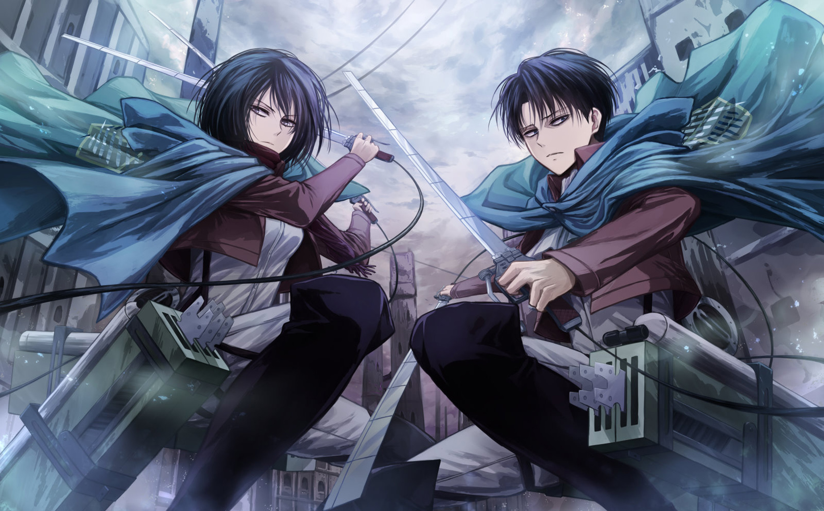 Attack On Titans Shingeki No Kyojin Anime Mikasa Ackerman Levi Ackerman 1680x1042