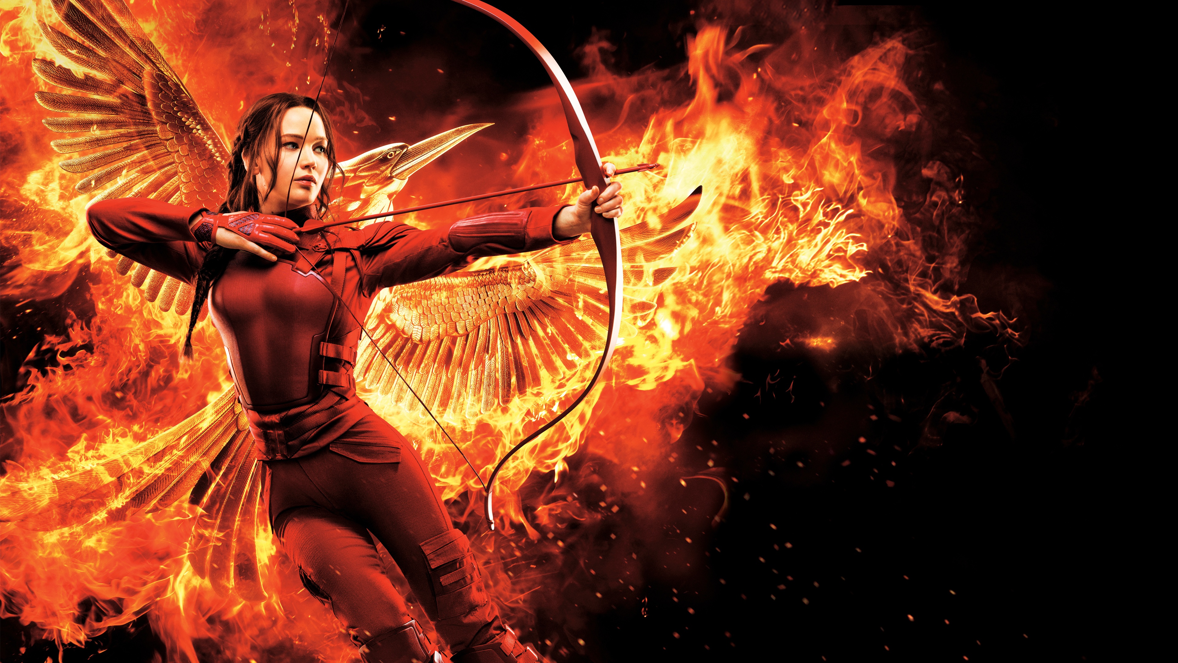 The Hunger Games Mockingjay Part 2 Bow Arrows Fire Birds Jennifer Lawrence Katniss Everdeen Shooter 3840x2160