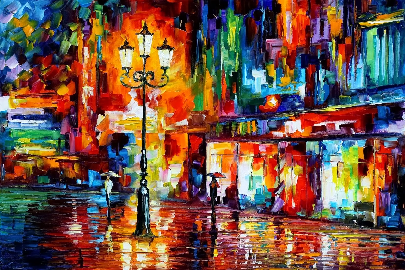 Painting Painting Colorful Street Light Leonid Afremov Colorful Street Light Artwork Umbrella Leonid 1657x1103
