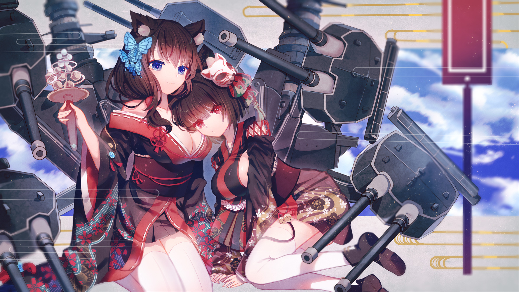 Anime Girls Azur Lane Anime Red Eyes Blue Eyes Brunette Yamashiro Azur Lane Fusou Azur Lane 1778x1000