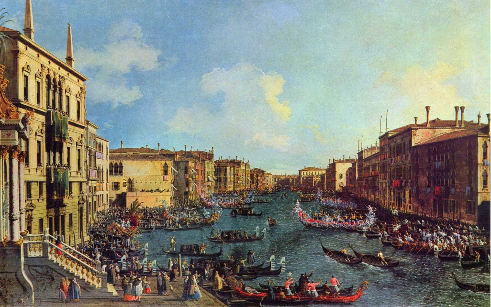 Artwork Painting Gondolas Venice Italy Canal Classic Art 1920x1200