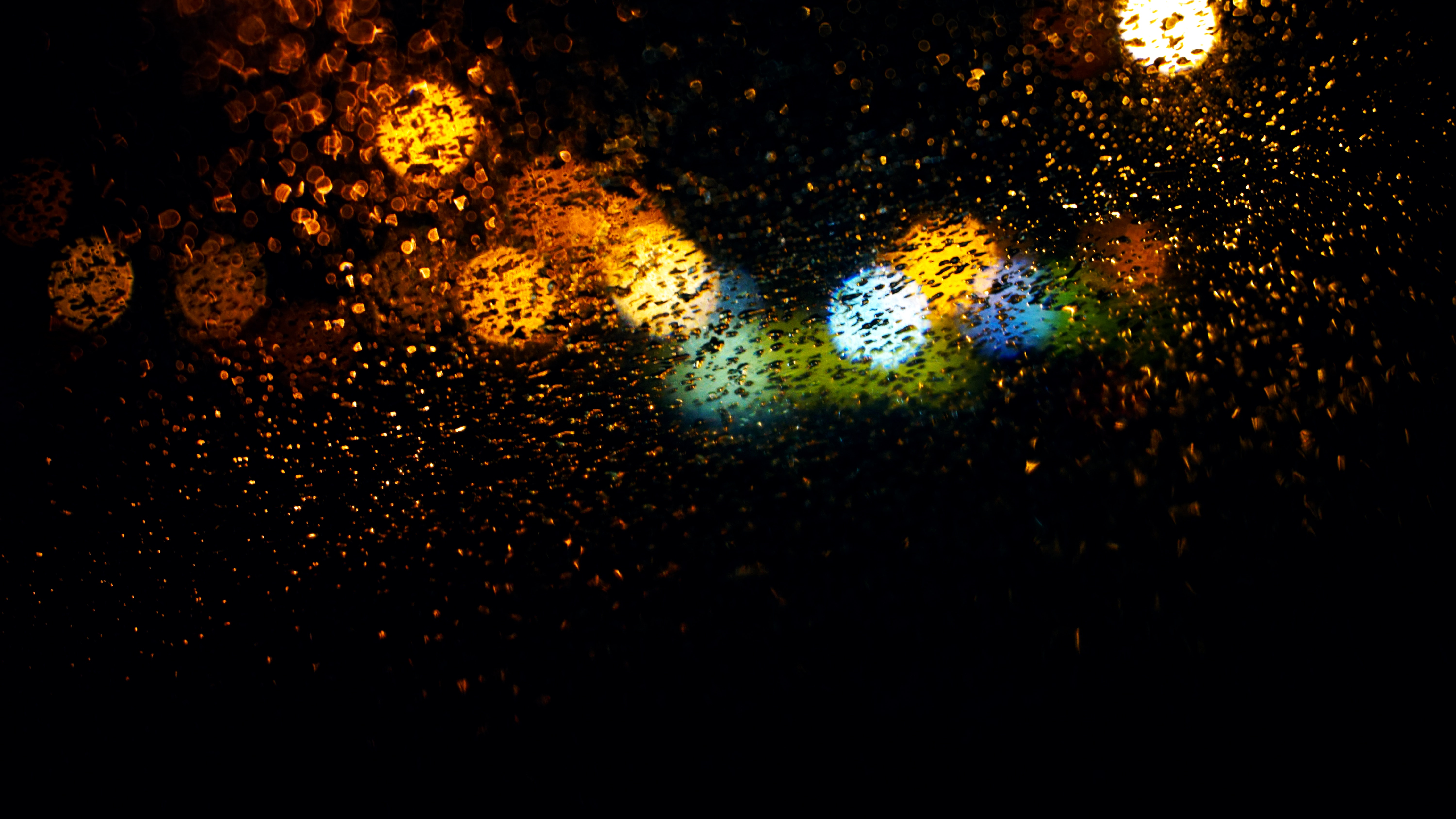 Abstract Rain Water Drops Lights Night Circle Dark Raindrop Bokeh Photography Colorful Blue Orange Y 6000x3376