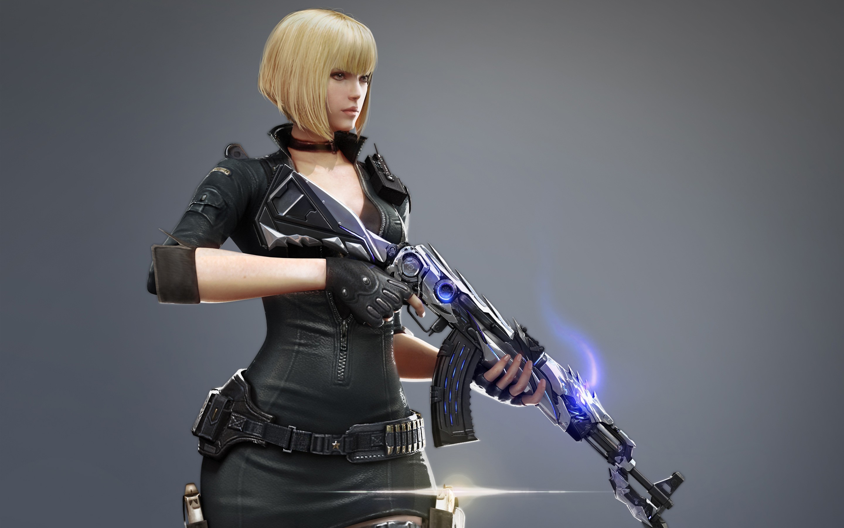 CrossFire Woman Warrior Short Hair Blonde Weapon AK 47 2880x1800