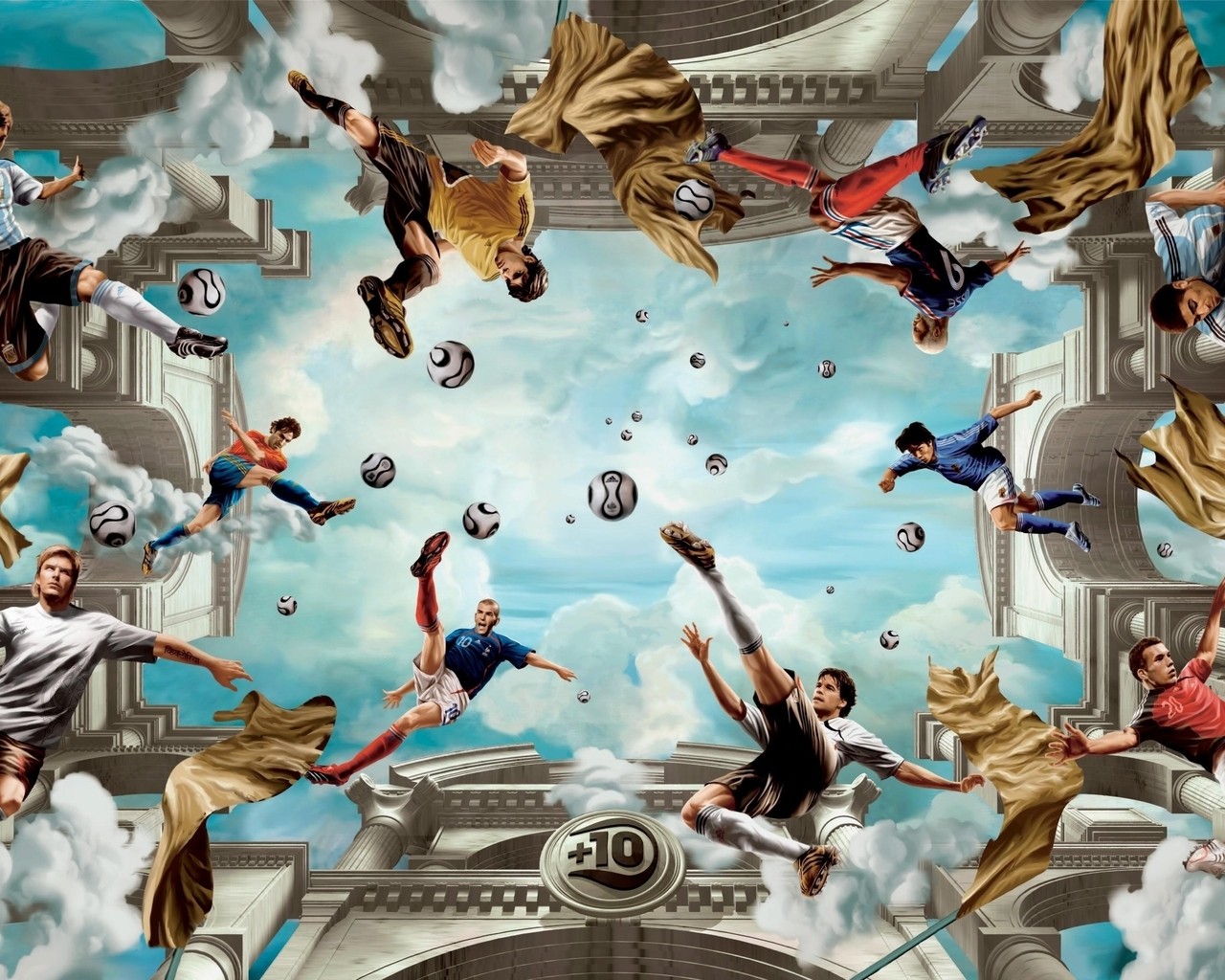 Digital Art Footballers Ball Zinedine Zidane David Beckham Kaka 1280x1024