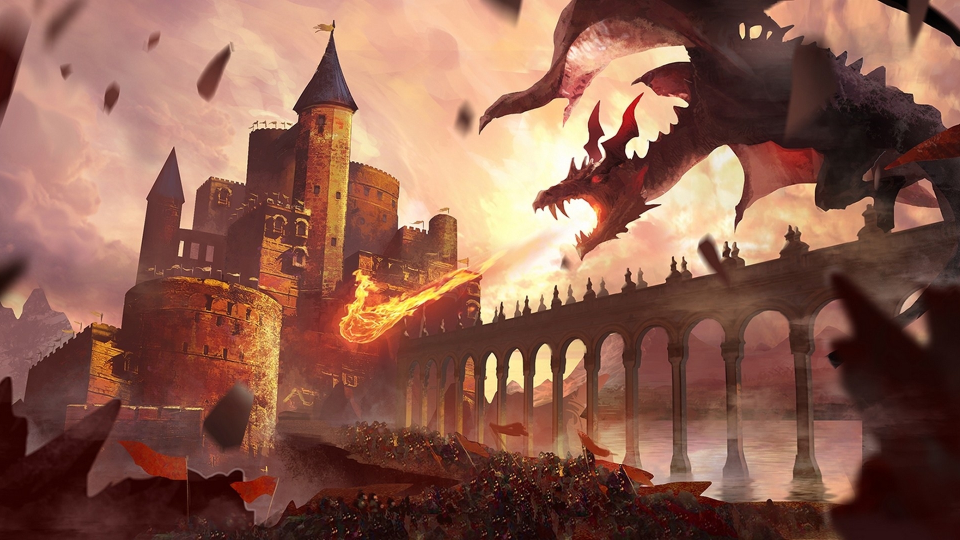 Dragon Dragon Attack Wyvern Army Castle Siege War 1920x1080