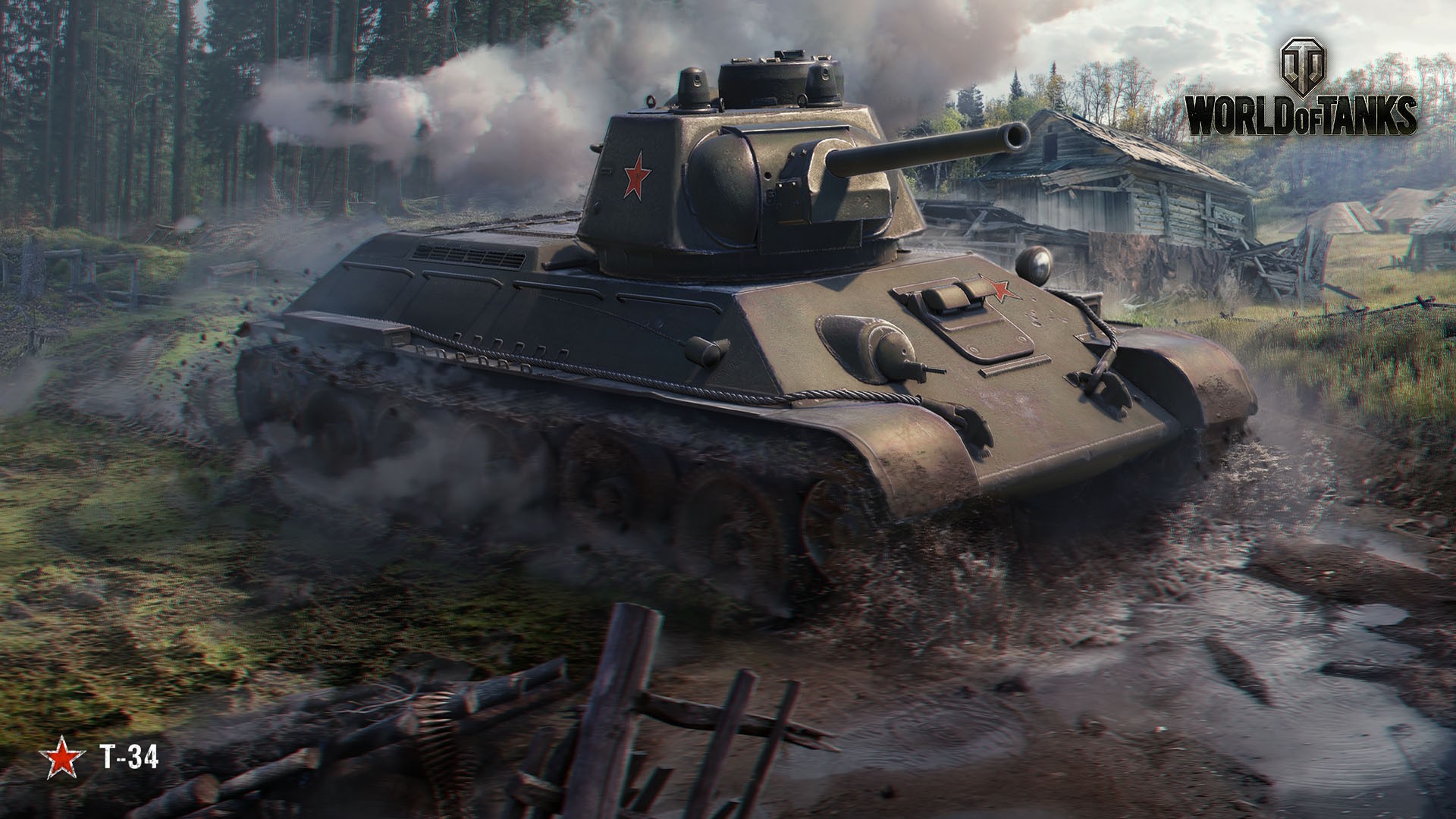 World Of Tanks Wargaming T 34 Tank Mud Forest Villages Video Games 1920x1080