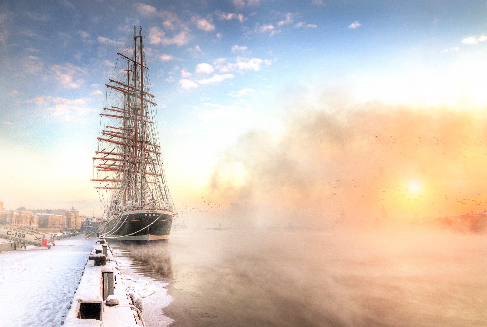 St Petersburg Russia Ship Urban Mist Ports Sailing Ship 2048x1379
