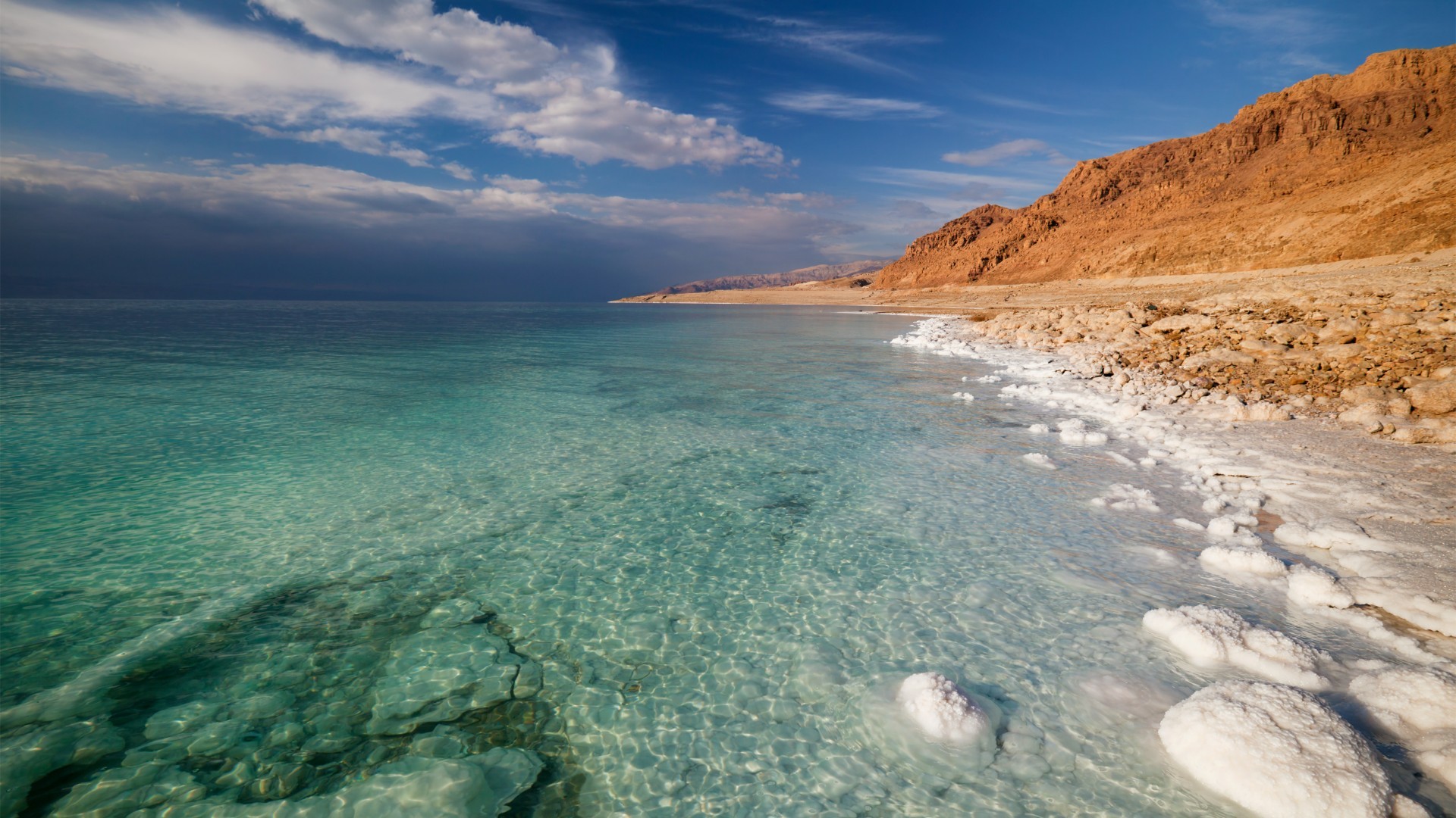 Nature Landscape Mountains Clouds Dead Sea Salt Lakes Stones Israel Desert Landscape Sea Dead Sea 1920x1080