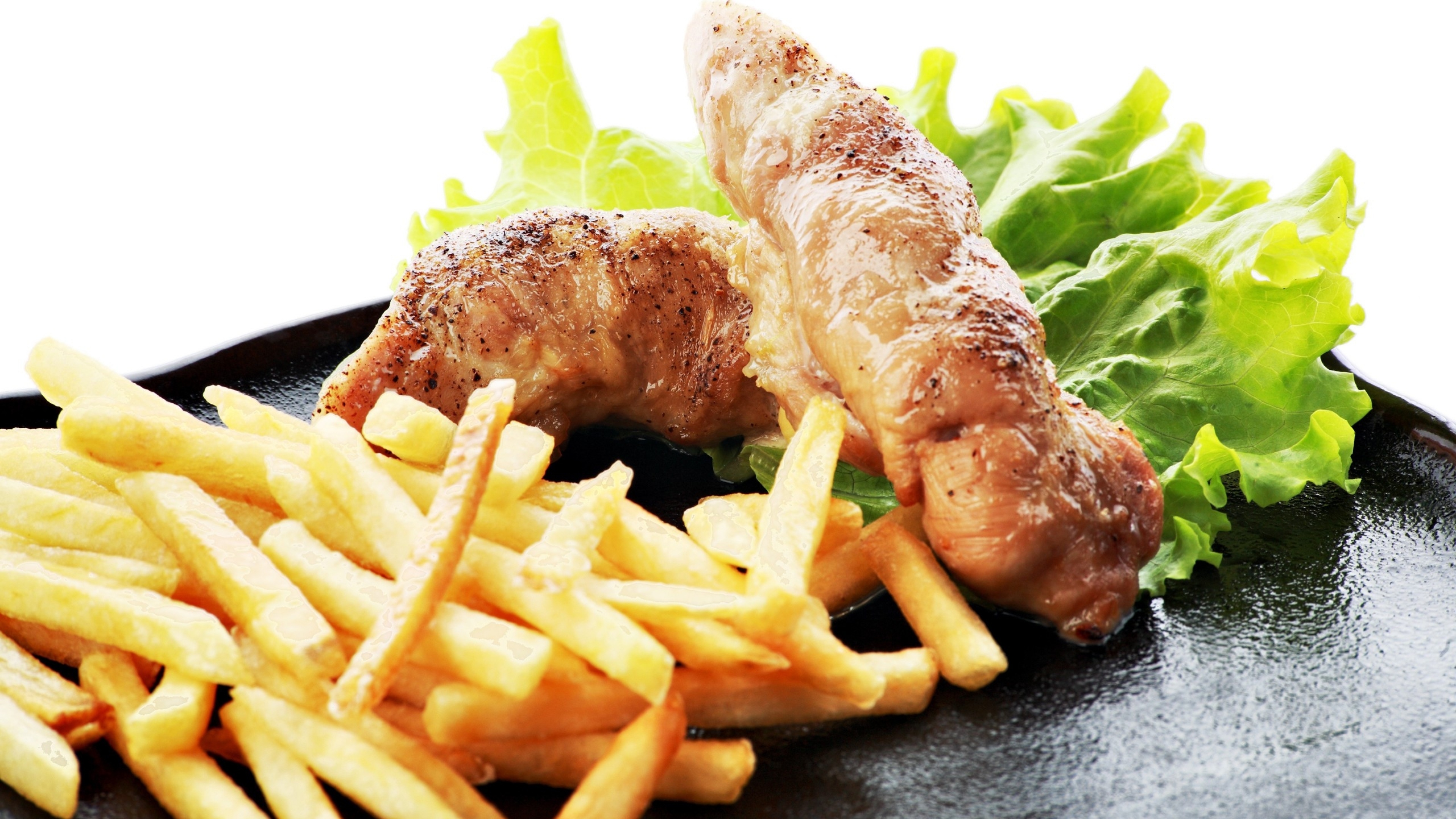Food Fries Chicken Lettuce 3840x2160