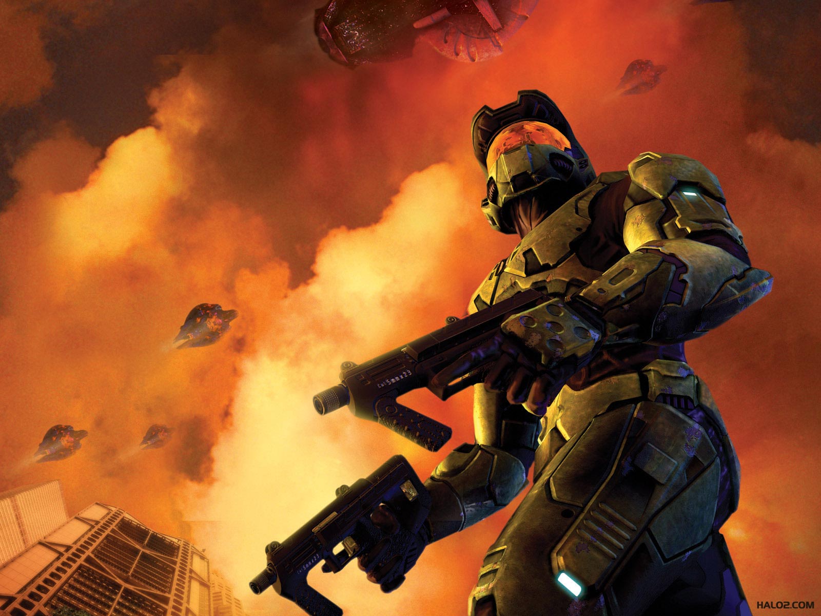 Video Games Halo Halo 2 Spartans Halo Master Chief Covenant Fire Phantom Submachine Gun War Futurist 1600x1200