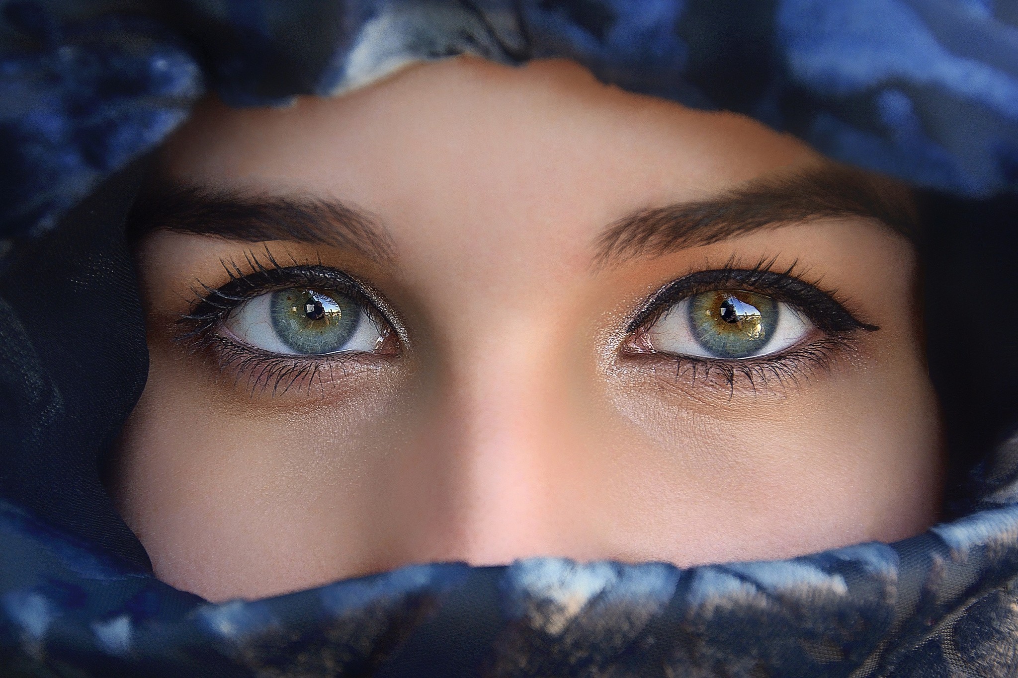 Eyes Women Closeup Covered Face Blue Eyes 2048x1365