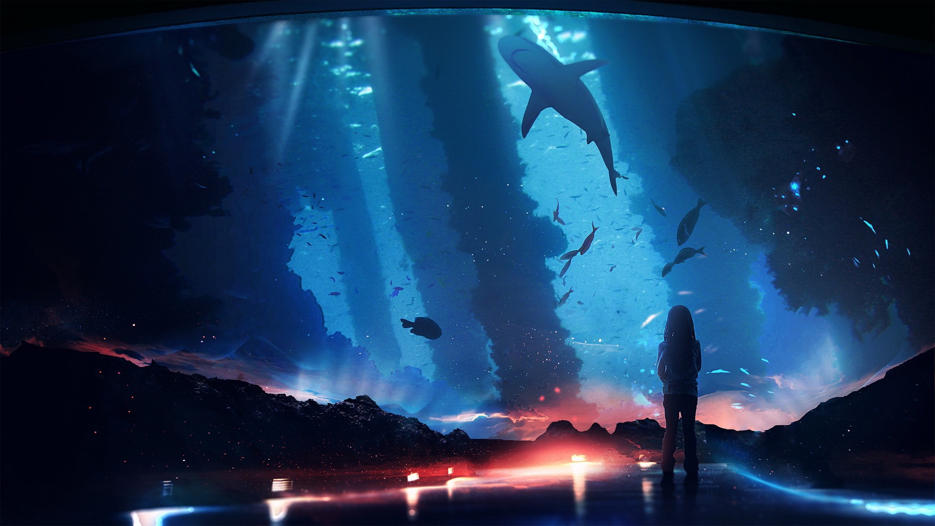 CG Digital Art Shark People Underwater T1na 1920x1080