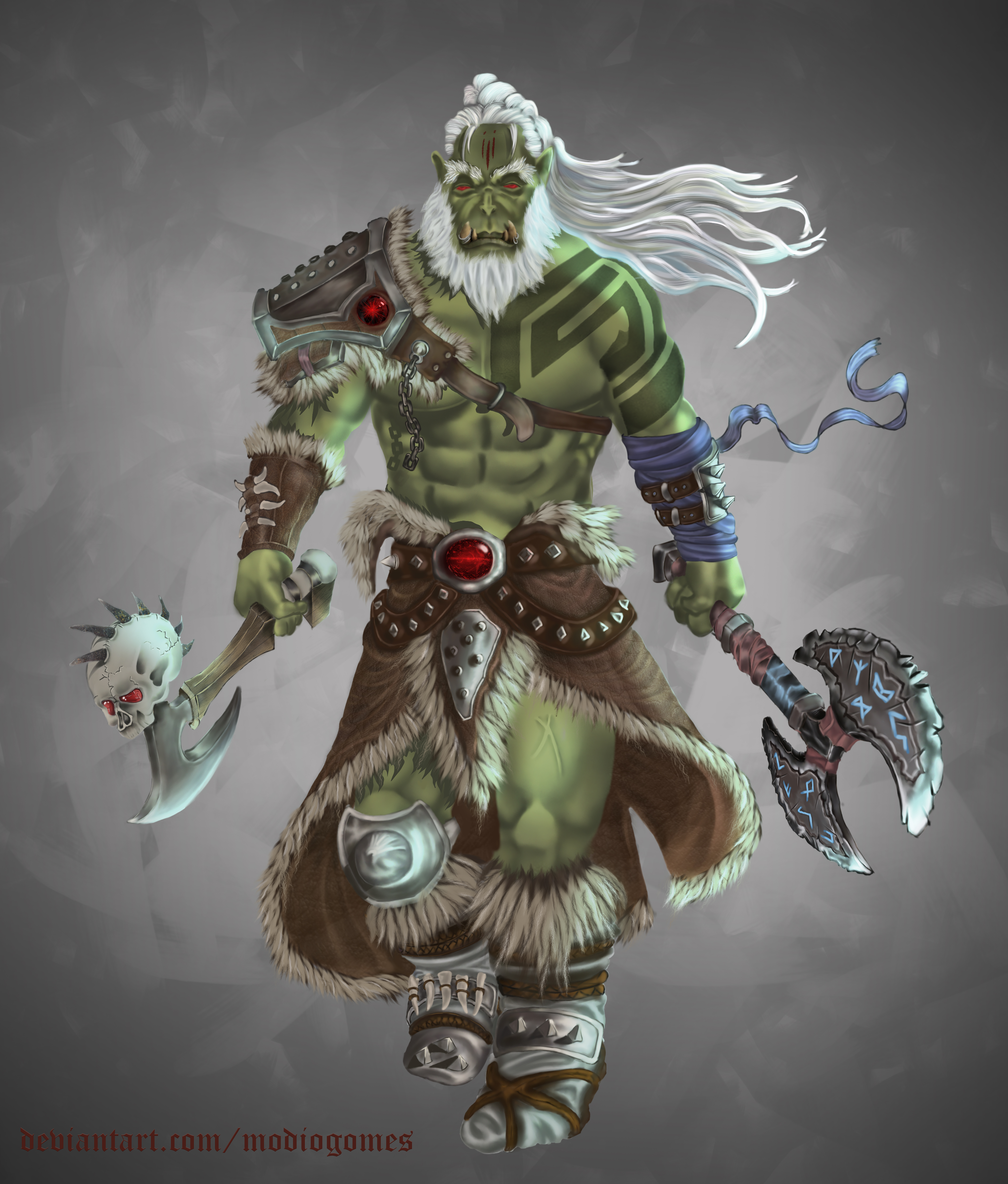 Orc Digital Painting Character Design Concept Art Axes Tattoo Gems Armor Drawing Battle Axe Old Man  4289x5036