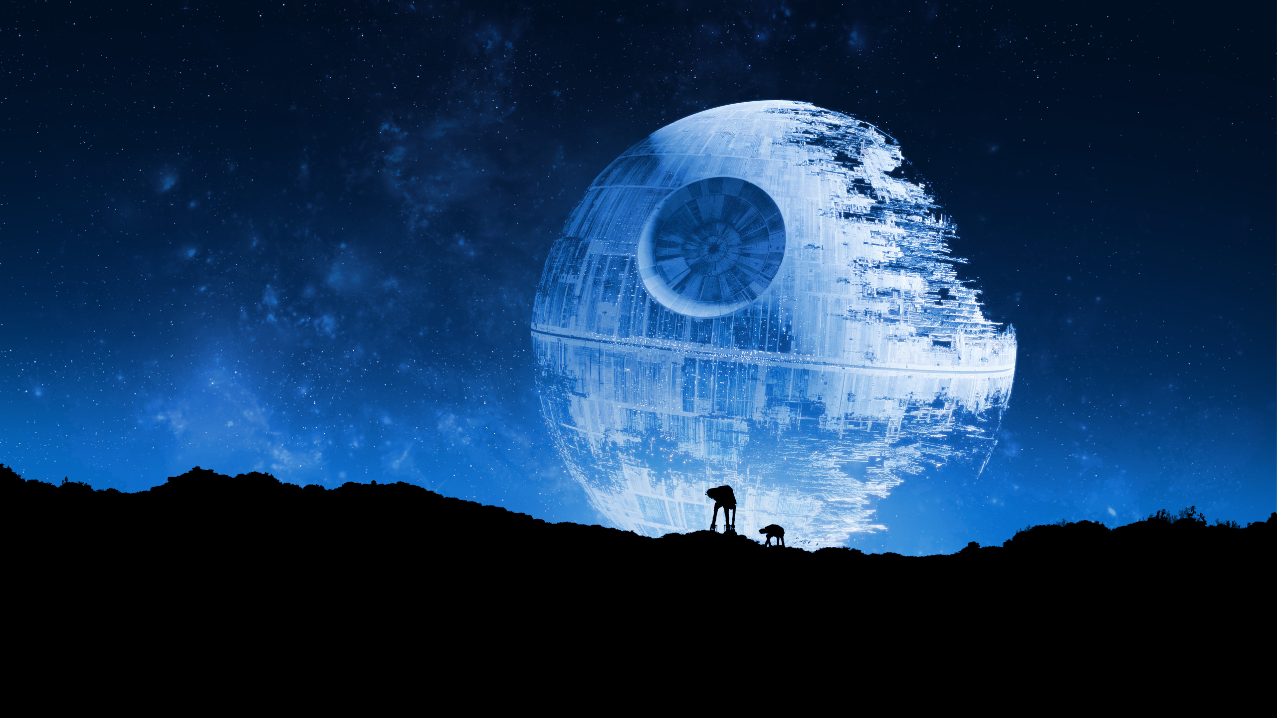 Star Wars Death Star AT AT Space Night Sky Imperial Forces Digital Art Sky Dark Blue 2560x1440