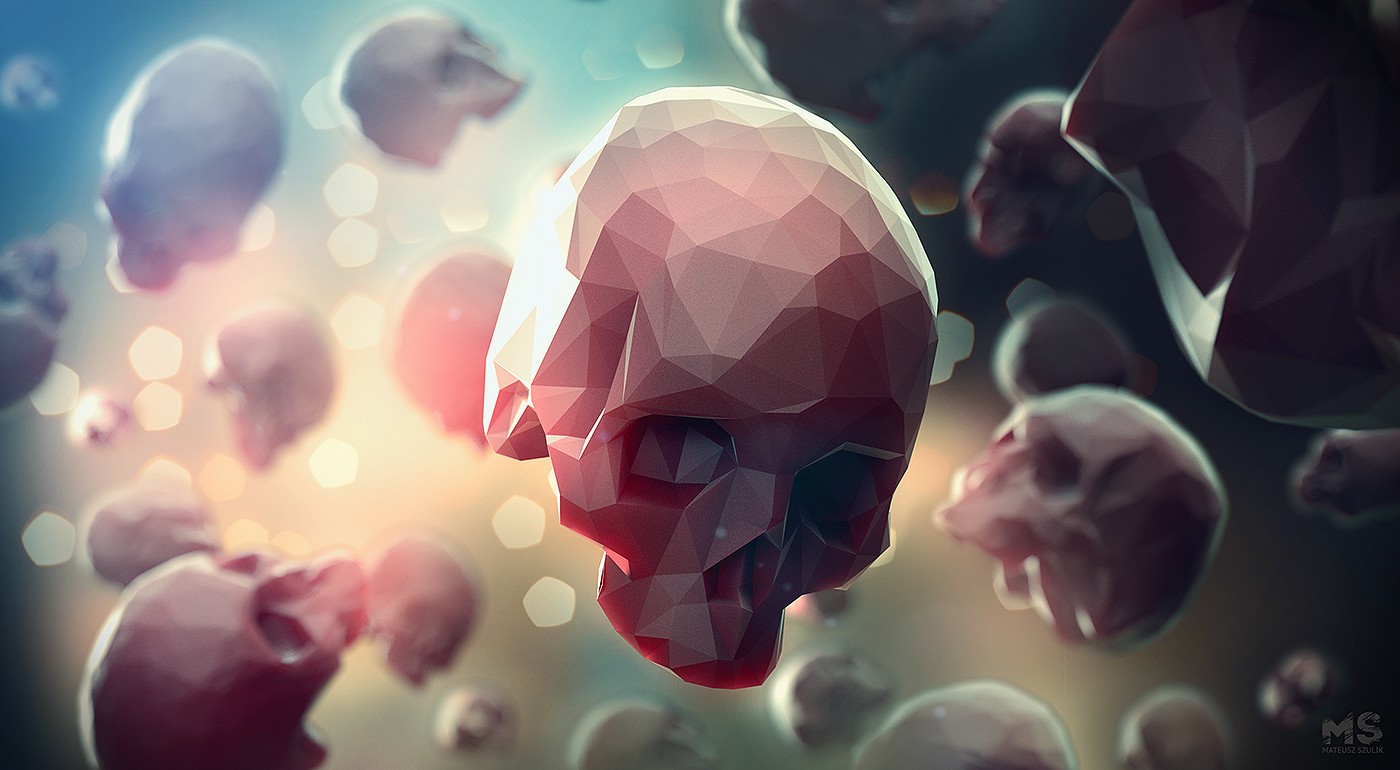 Digital Art Skull Low Poly Depth Of Field 3D Artwork Mateusz Szulik 1400x770