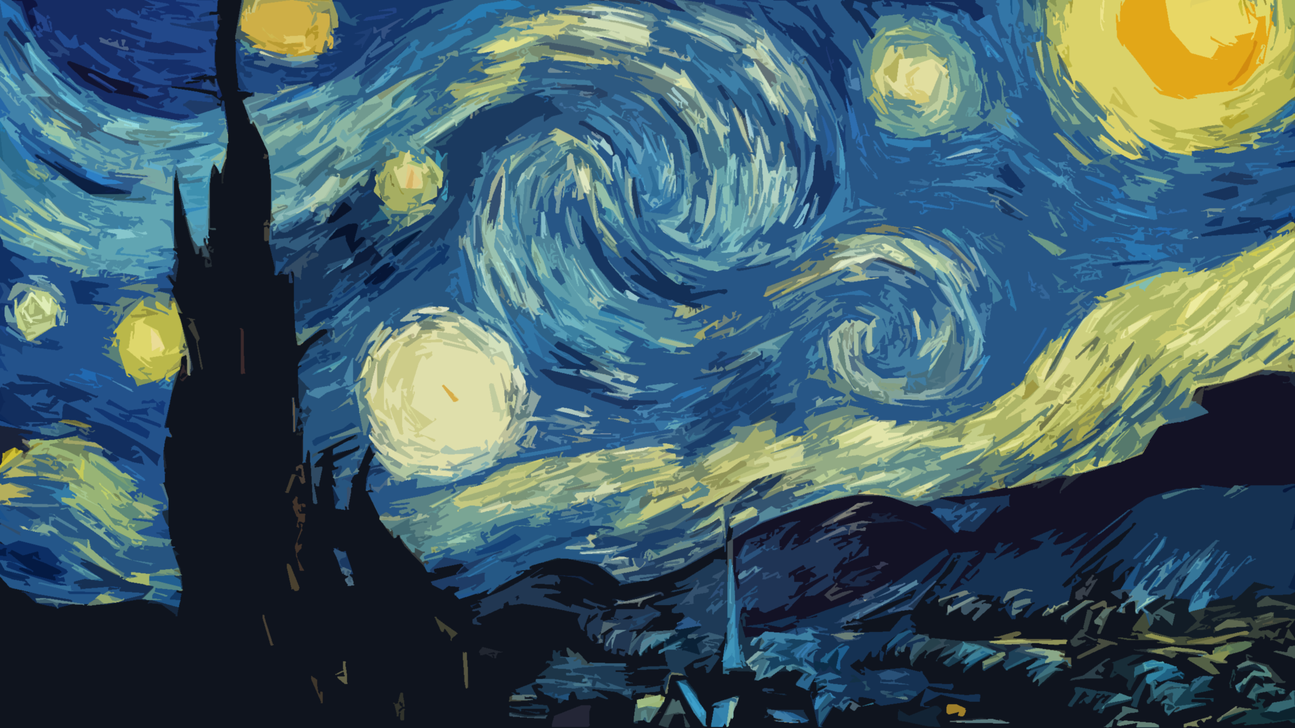 Painting Vincent Van Gogh Abstract The Starry Night 2560x1440