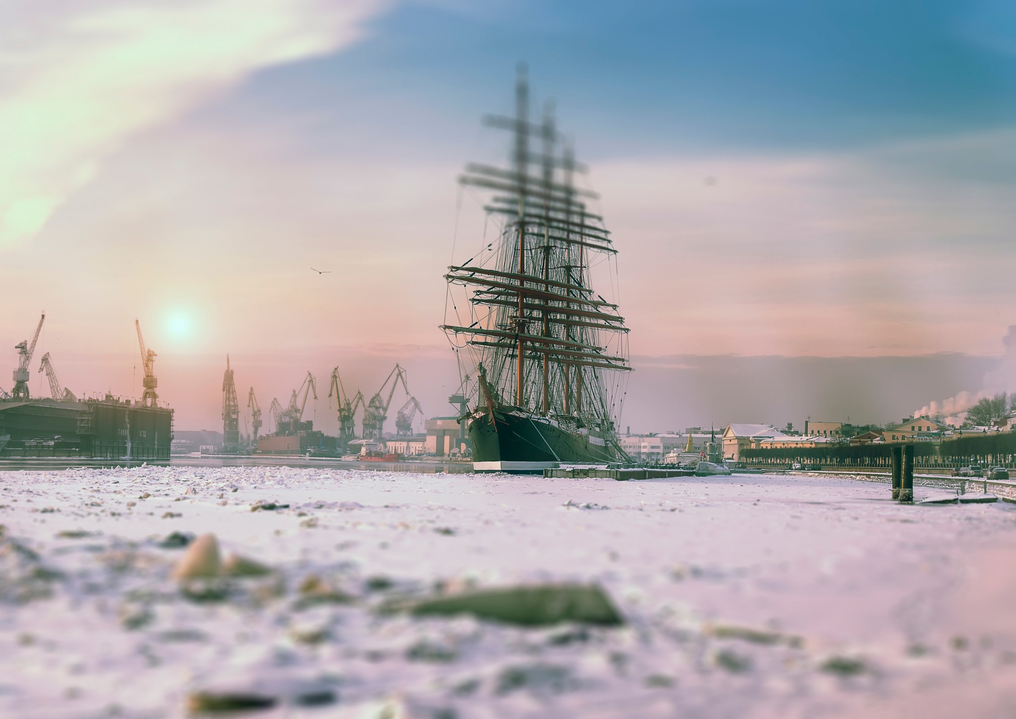 St Petersburg City Ship Winter Ice 2048x1449
