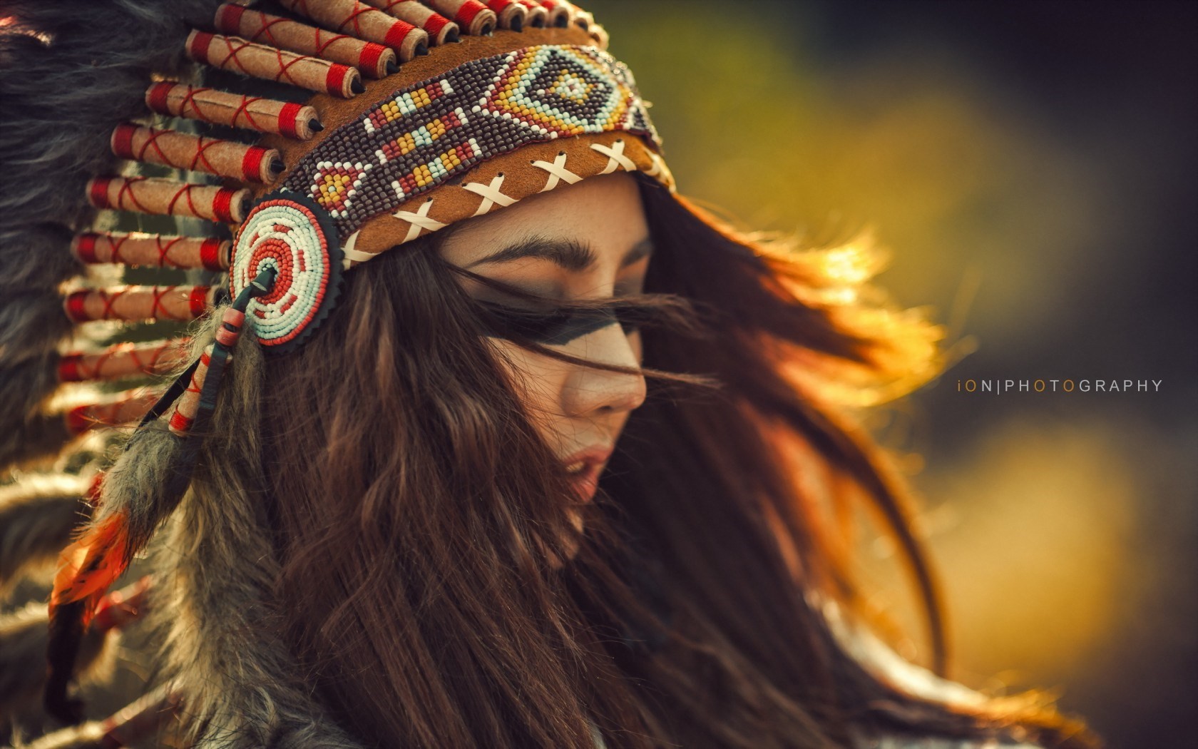 Headdress Indian Hat Women Face Paint Long Hair 1680x1050