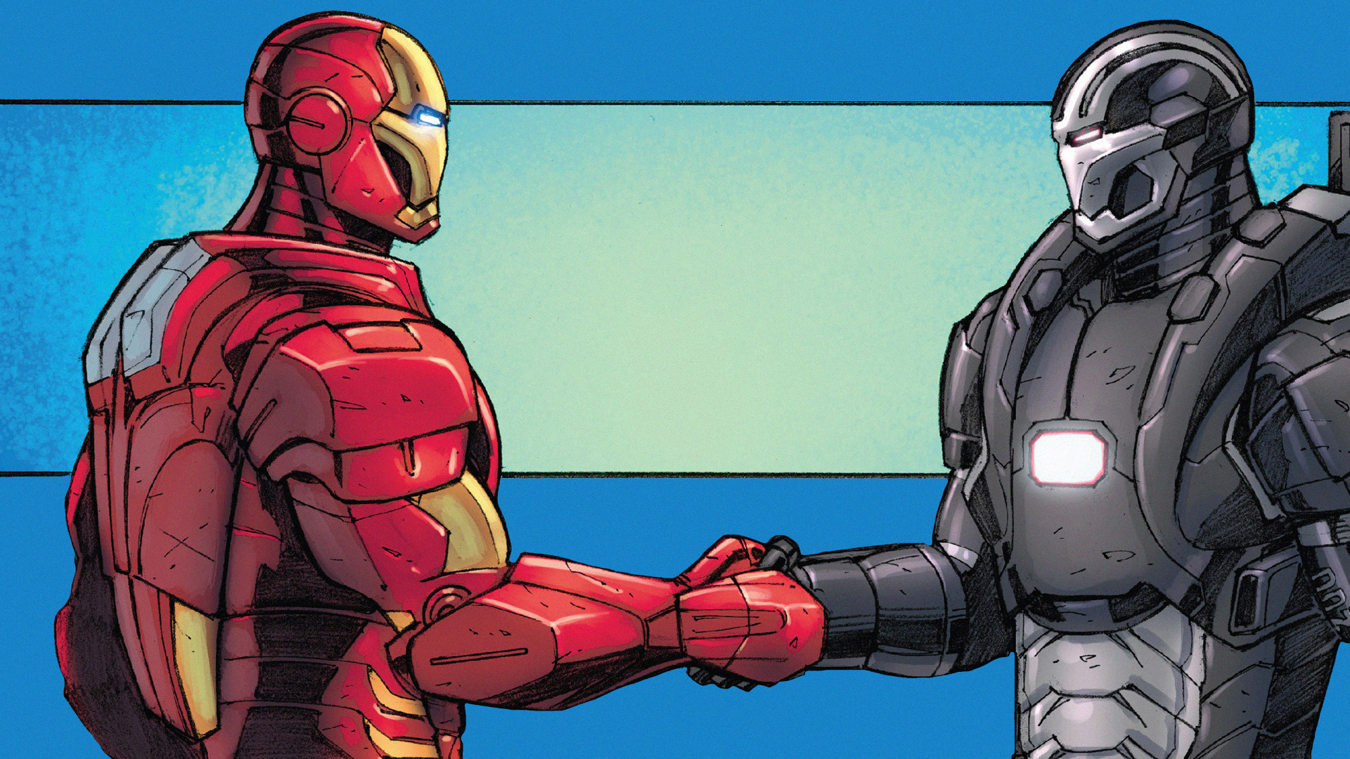 Iron Man Warmachine Marvel Comics Comics Tony Stark Blue Background Handshake 1920x1080