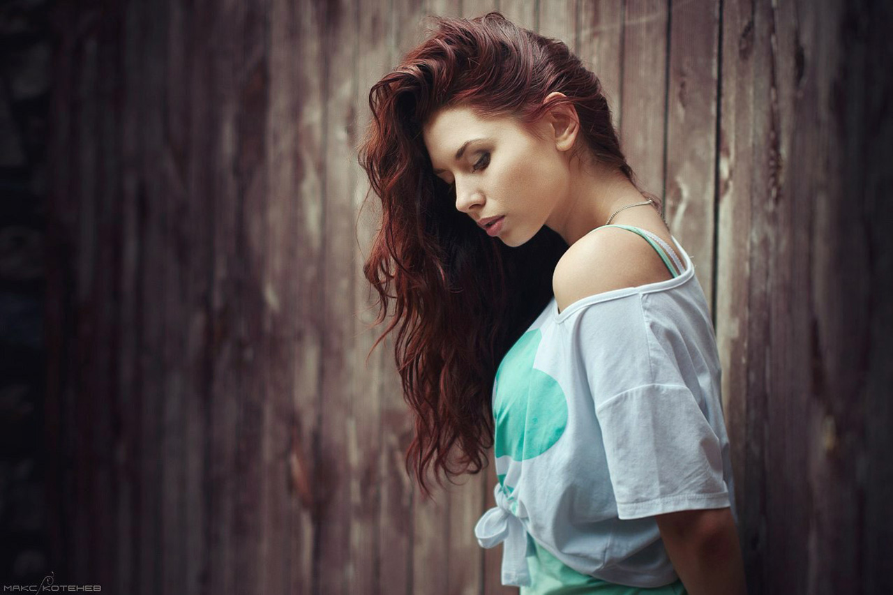 Anastasija Filimonova Women Model Wooden Surface Maks Kotenev Redhead Long Hair Profile White Tops C 1280x853
