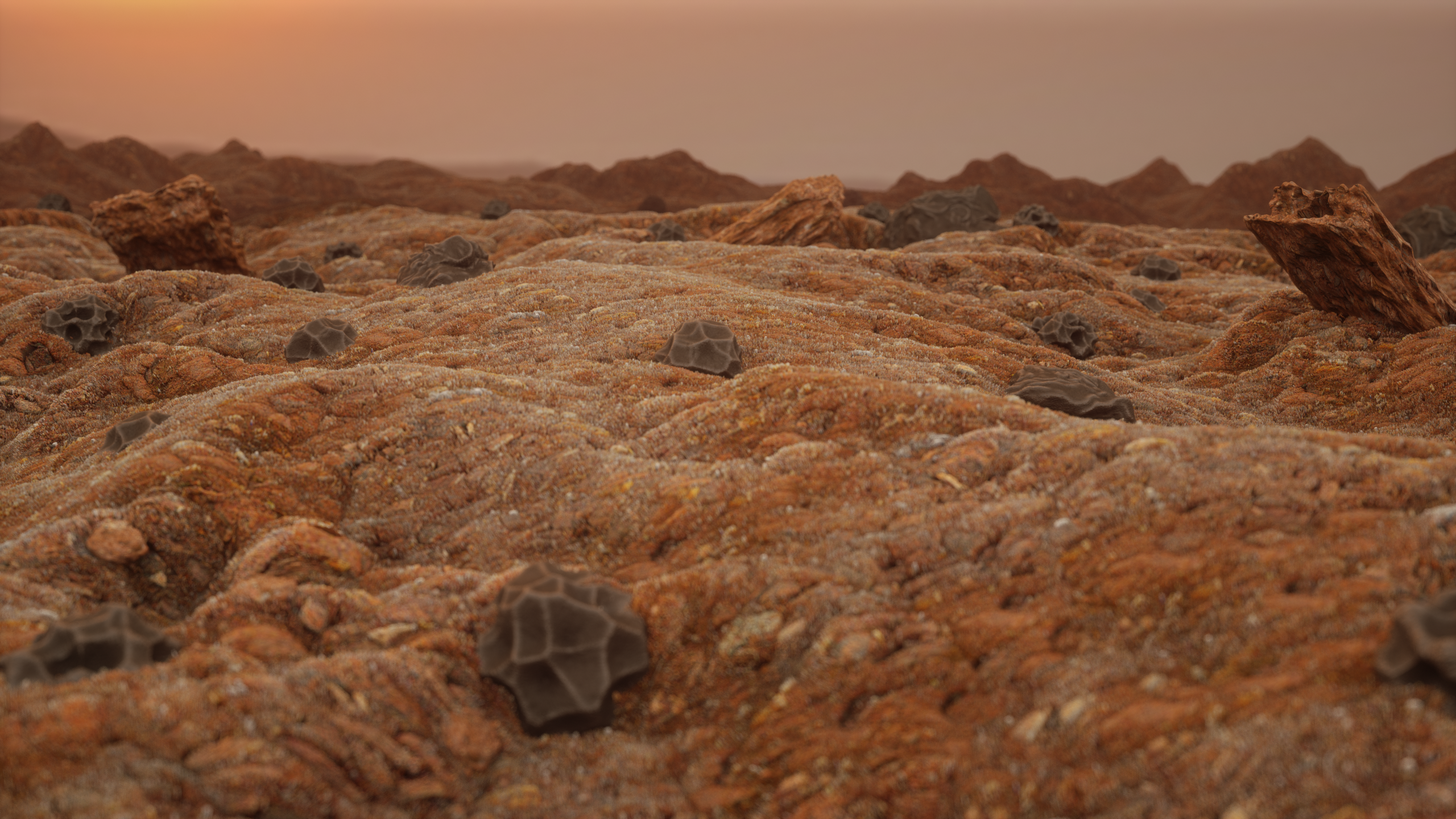 Digital Art Landscape Dunes Dunes Rocks Meteorite Mountains 3D Graphics Debris Space Planet 2560x1440