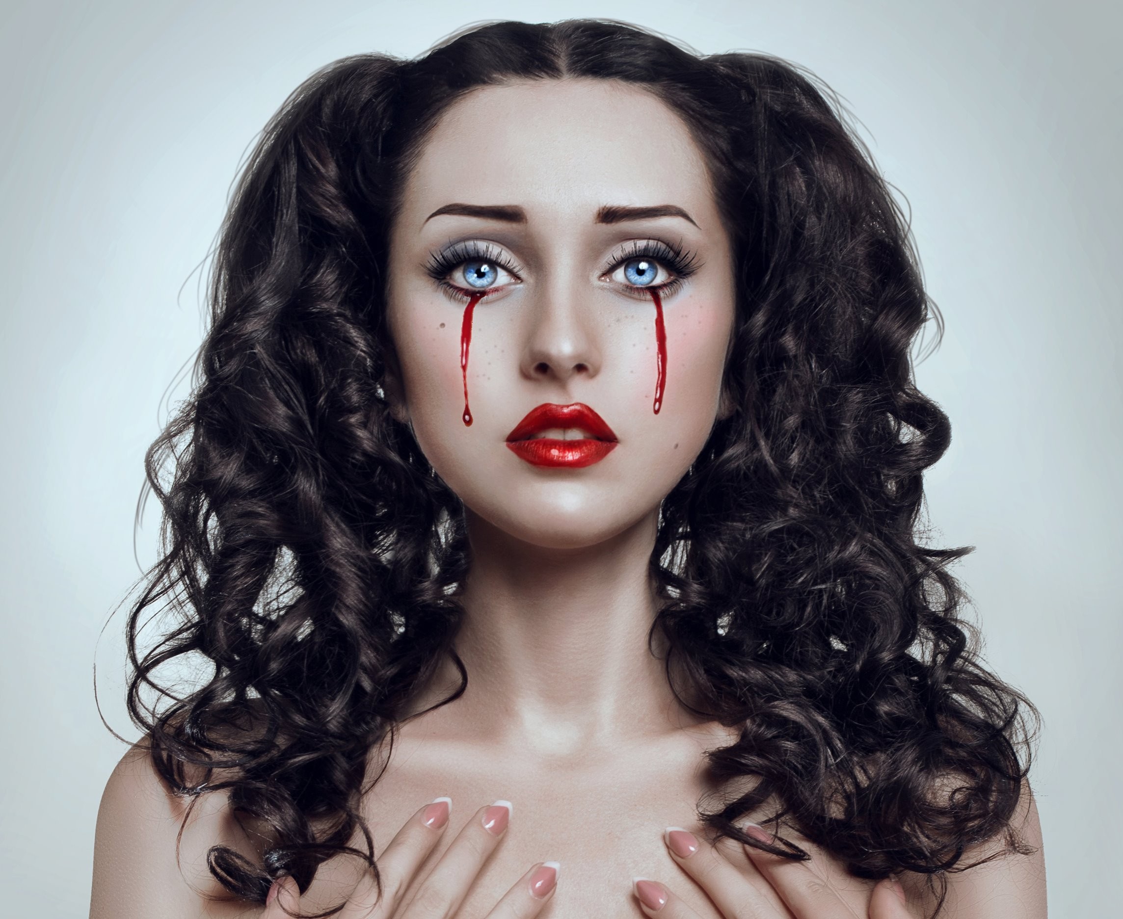Women Face Bloody Tears Eyes 2288x1873