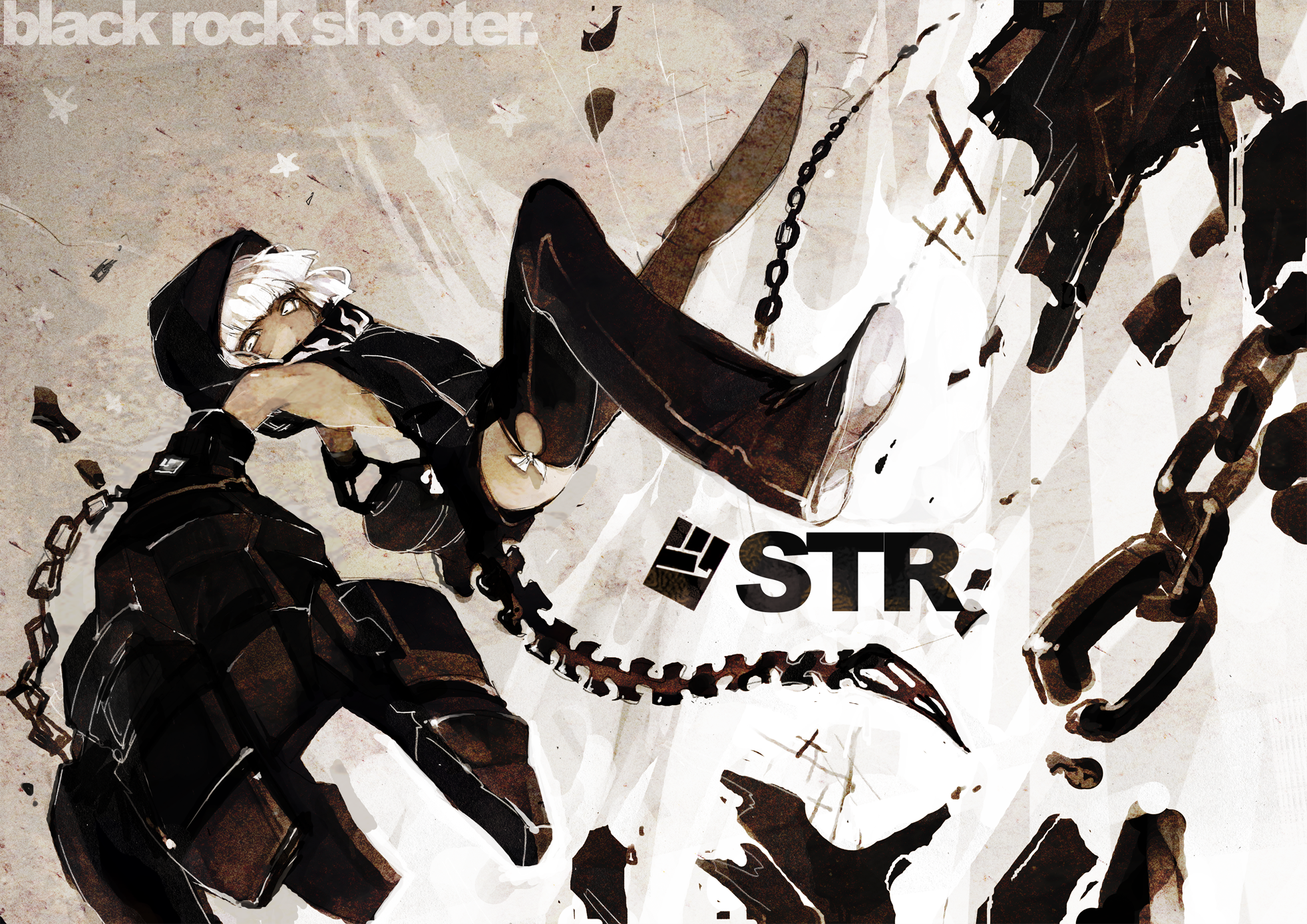 Anime Girls Anime Black Rock Shooter Series Dress Strength Black Rock Shooter Chains 1964x1389