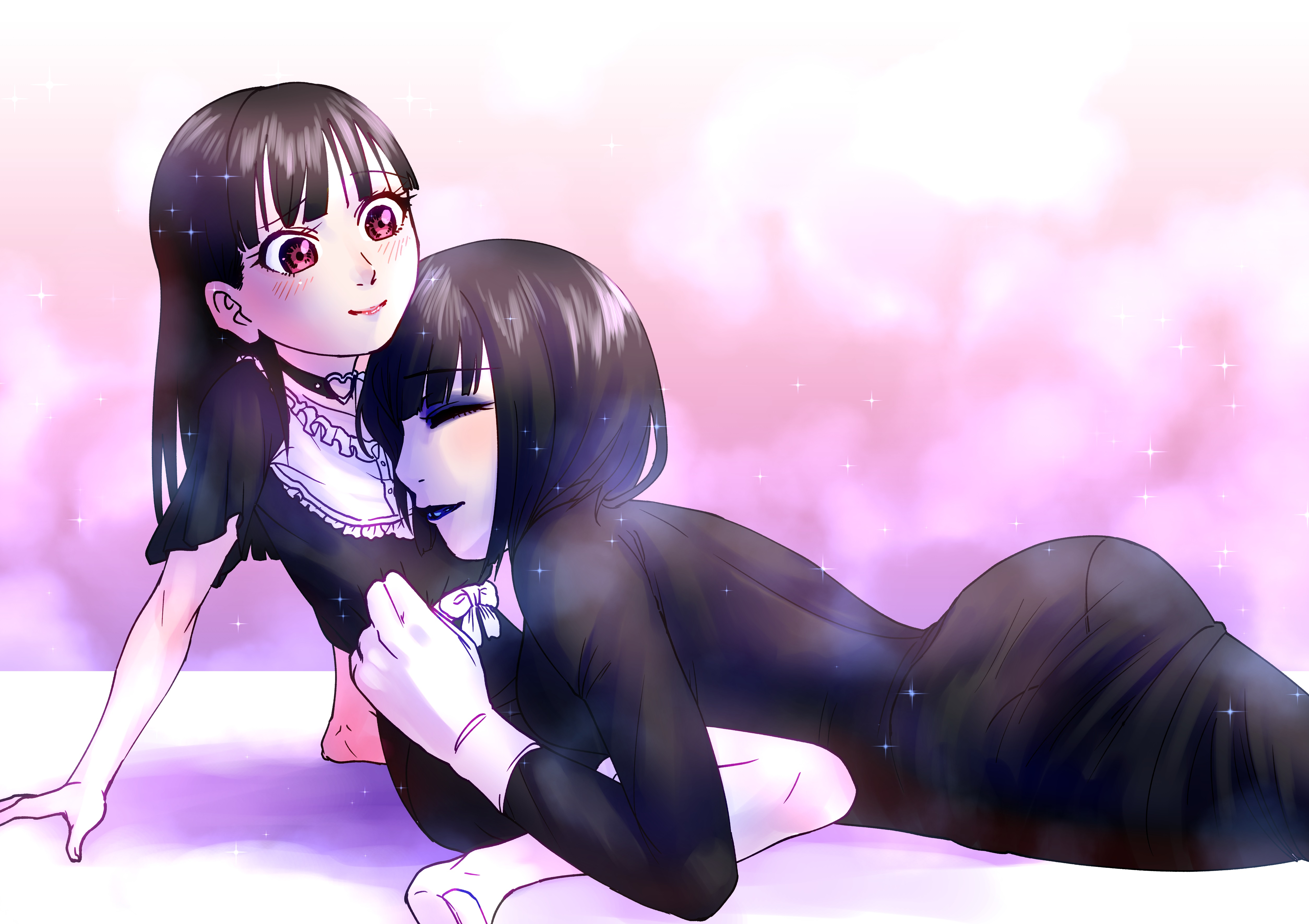 Hugging Cuddle Black Hair Maid Outfit 5016x3541