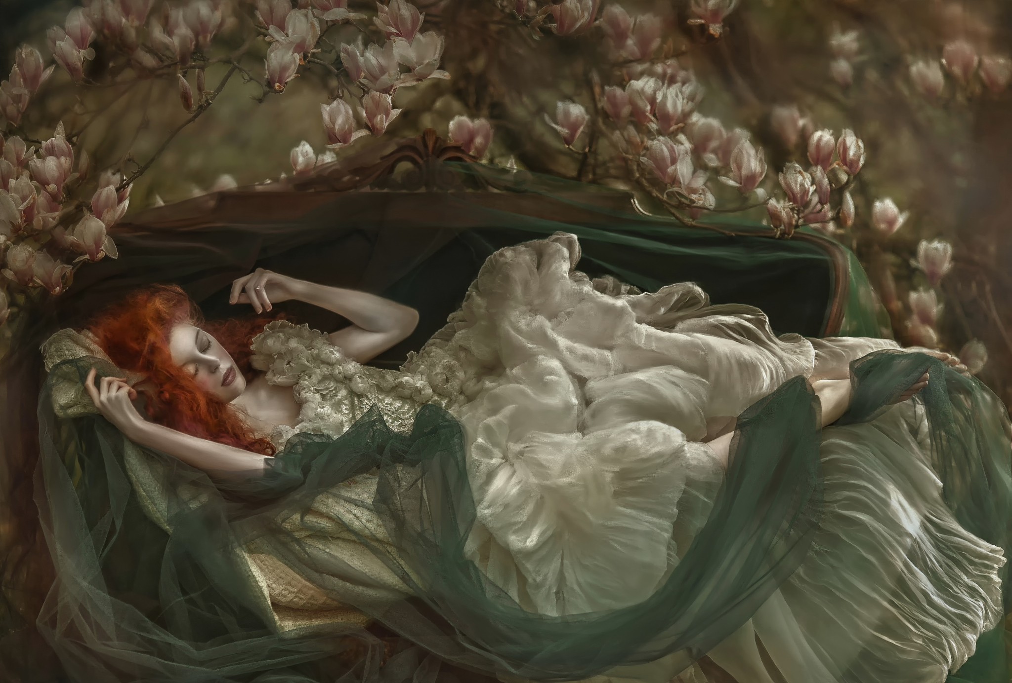 Fantasy Art A M Lorek Fantasy Girl Redhead Closed Eyes 2048x1384