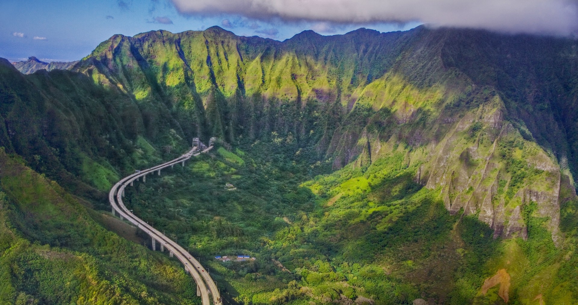 Nature Landscape Mountains Highway Forest Oahu Hawaii Aerial View Road 1920x1015