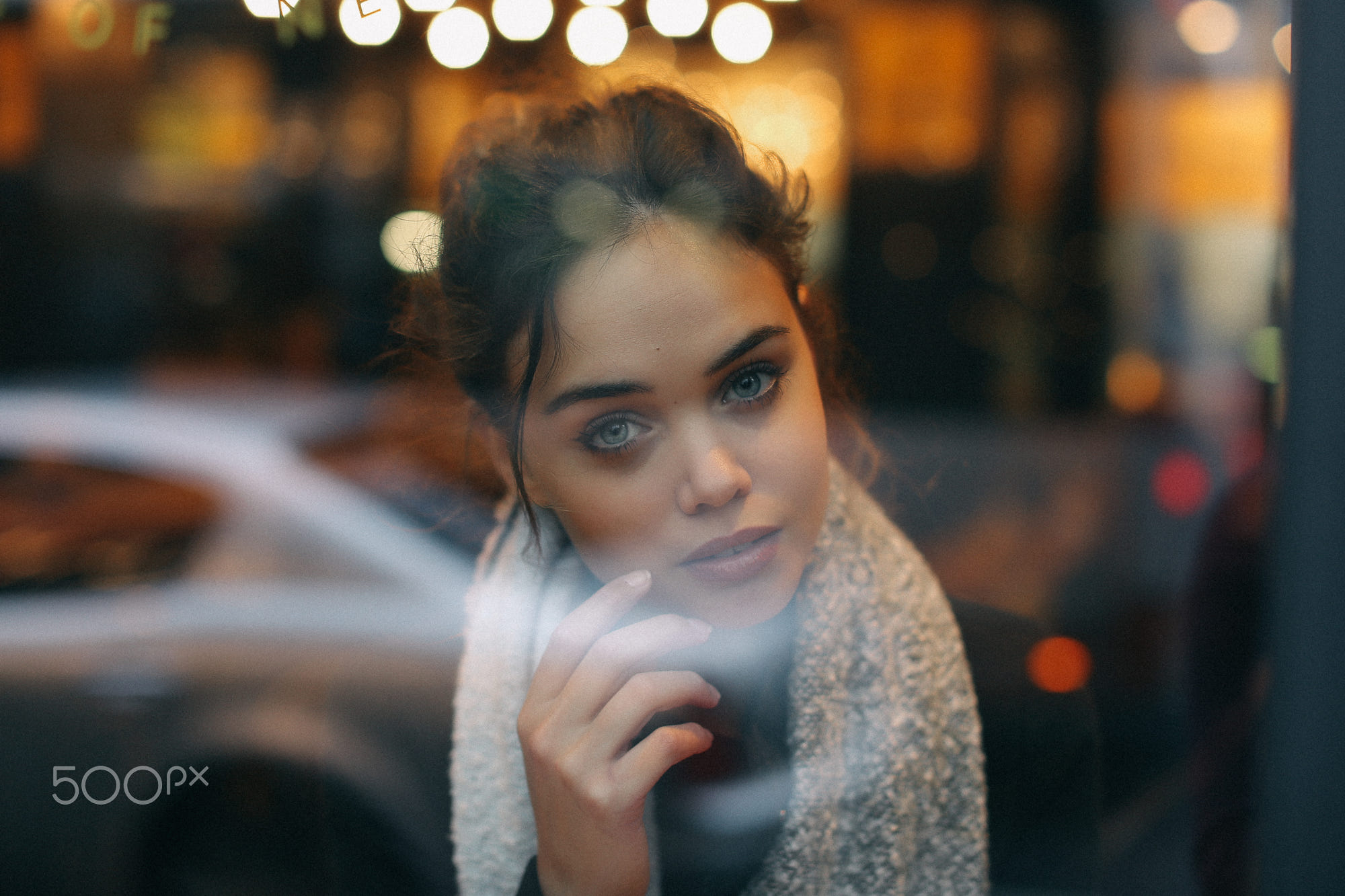 Women Brunette Face Portrait Bokeh Blue Eyes Reflection Lights Marcio Miranda 2000x1333