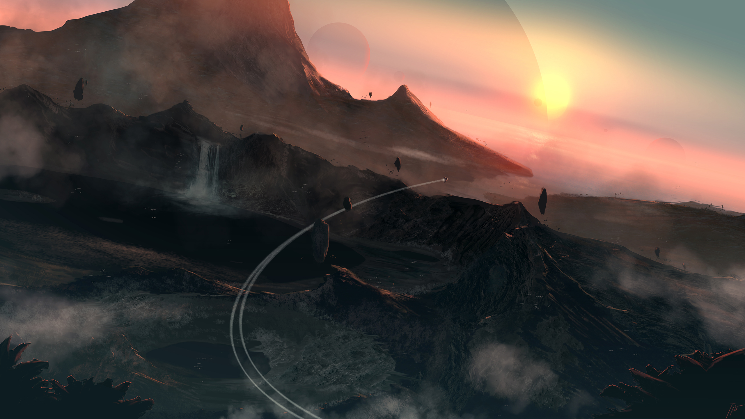 JoeyJazz Landscape Space Art Matte Painting 2560x1440